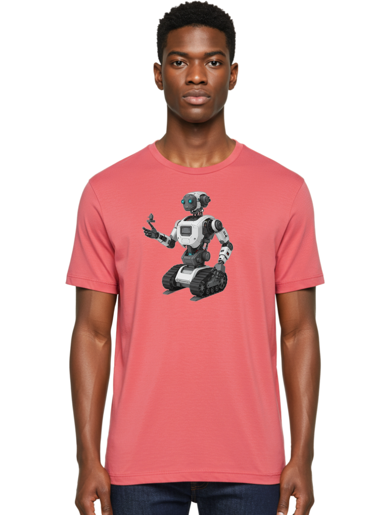 Robot-6 Men'S Graphic Tee, 100% Cotton, Comfortable Casual Summer Wear, Machine Washable, Robot With Tank Tracks, Artificial Intelligence, Futuristic Design, Robotic Technology, Cybernetic Robot, Machine Learning, Robotic Innovation Bab346 20