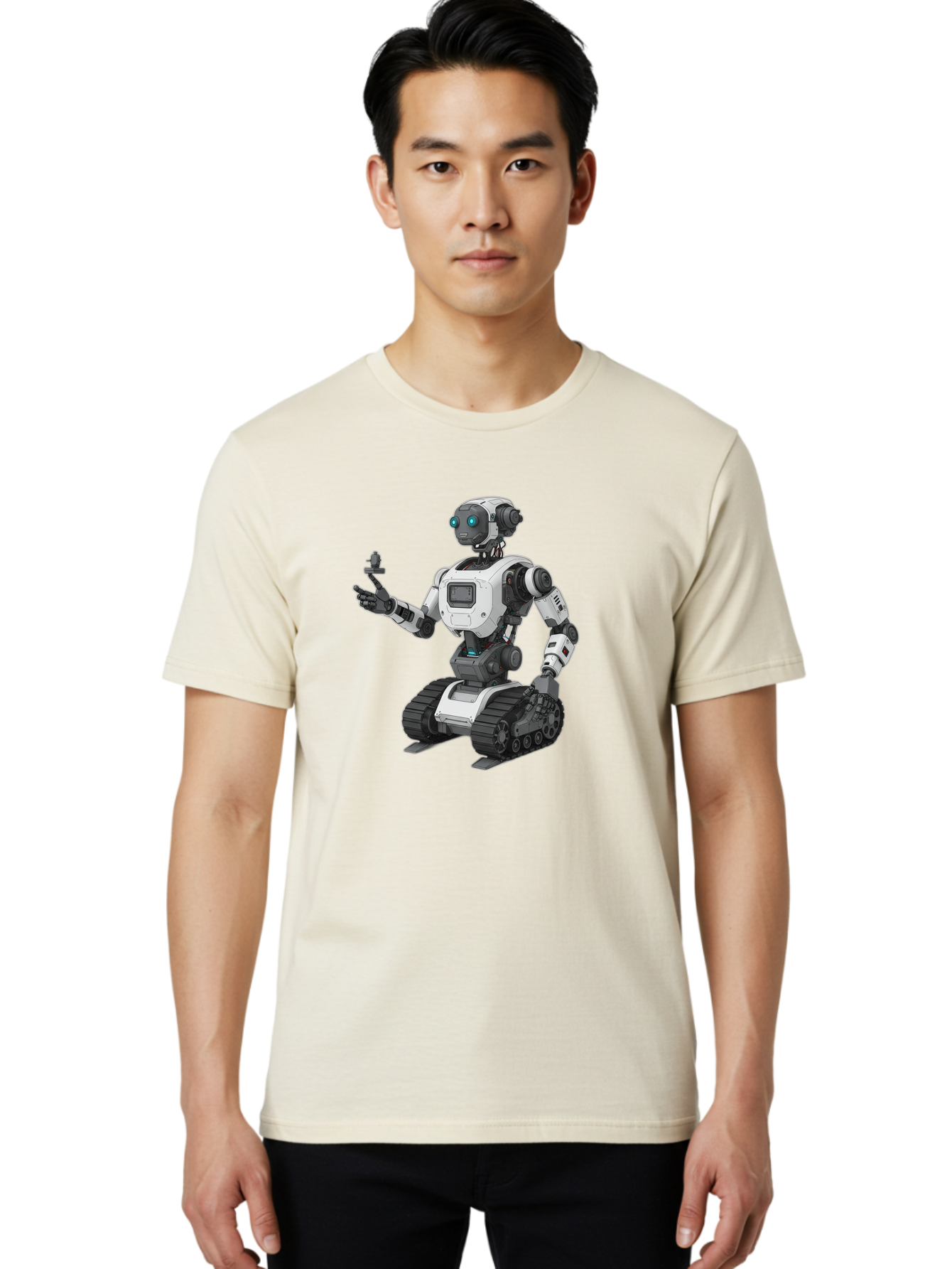 Robot-6 Men'S Graphic Tee, 100% Cotton, Comfortable Casual Summer Wear, Machine Washable, Robot With Tank Tracks, Artificial Intelligence, Futuristic Design, Robotic Technology, Cybernetic Robot, Machine Learning, Robotic Innovation Bab346 18