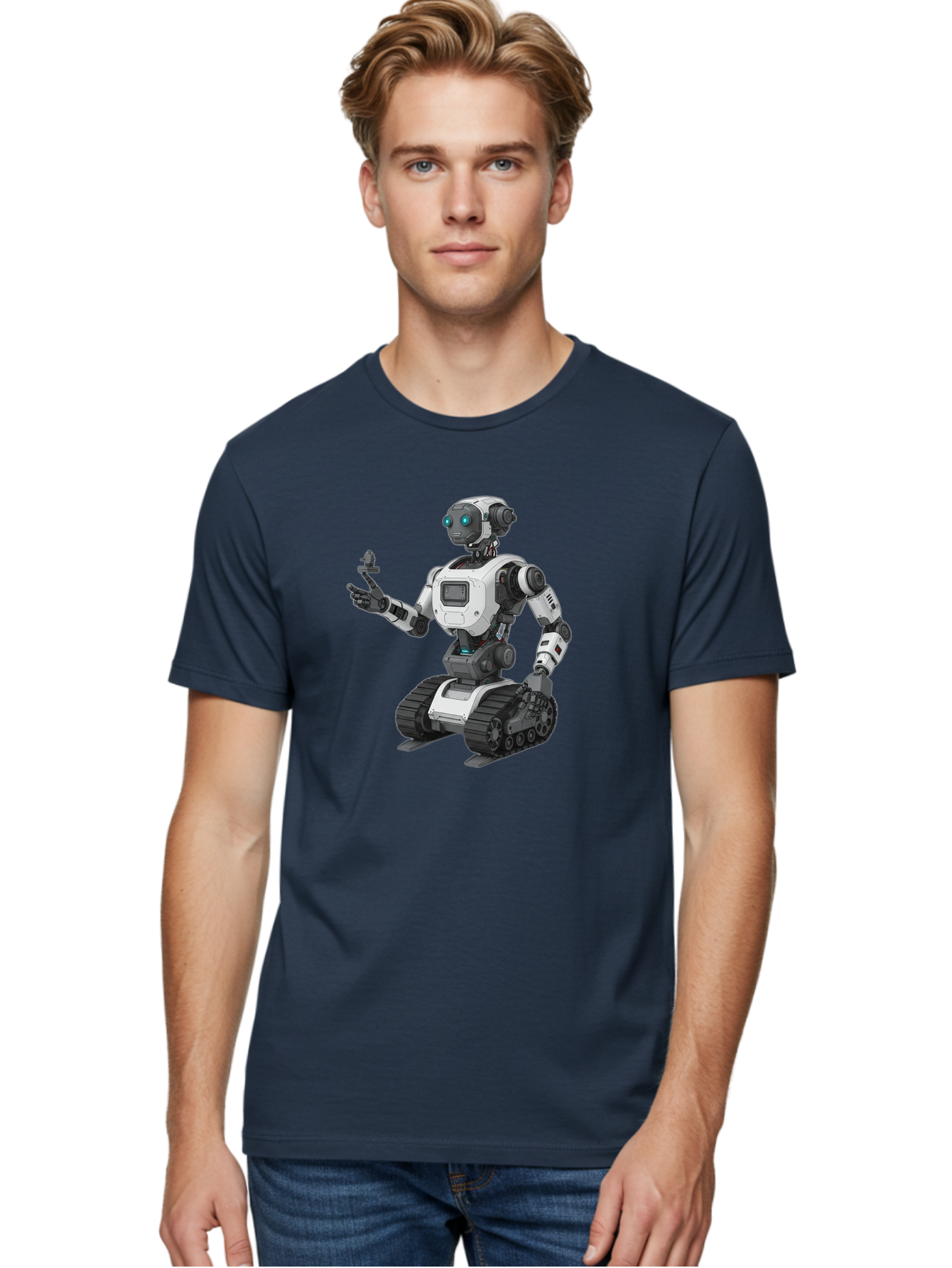 Robot-6 Men'S Graphic Tee, 100% Cotton, Comfortable Casual Summer Wear, Machine Washable, Robot With Tank Tracks, Artificial Intelligence, Futuristic Design, Robotic Technology, Cybernetic Robot, Machine Learning, Robotic Innovation Bab346 30