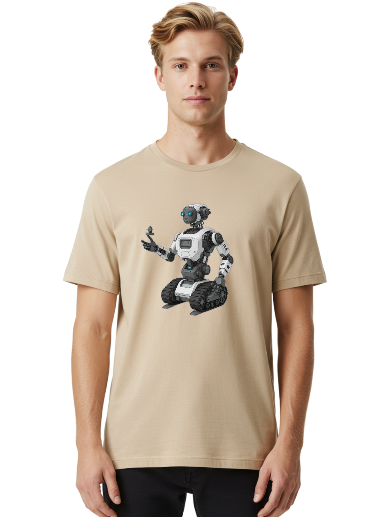 Robot-6 Men'S Graphic Tee, 100% Cotton, Comfortable Casual Summer Wear, Machine Washable, Robot With Tank Tracks, Artificial Intelligence, Futuristic Design, Robotic Technology, Cybernetic Robot, Machine Learning, Robotic Innovation Bab346 28