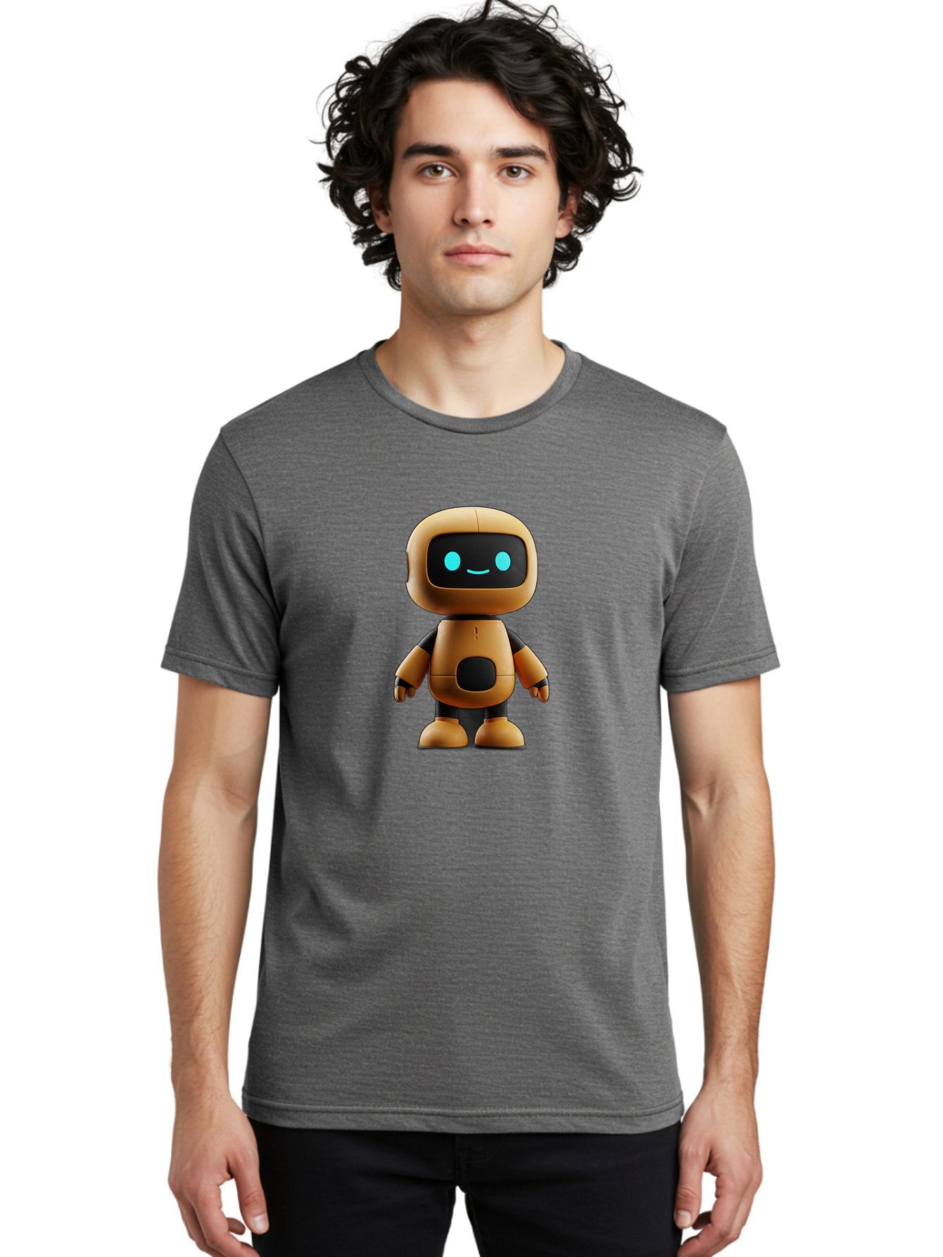 Robot-7 Men'S Graphic Tee, 100% Cotton, Comfortable Casual Summer Wear, Machine Washable, Cartoon Robot, Friendly Face, Smiling Robot, Blue Eyes, Black Screen, Beige Body, Cute Design, Toy Robot, Modern Tech, Futuristic Character, Bab347 22