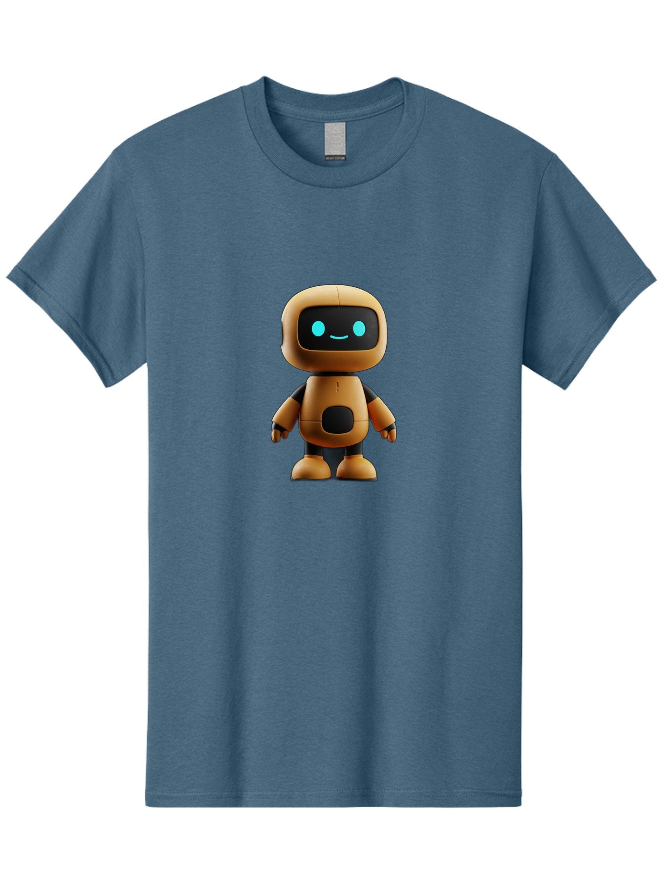 Robot-7 Men'S Graphic Tee, 100% Cotton, Comfortable Casual Summer Wear, Machine Washable, Cartoon Robot, Friendly Face, Smiling Robot, Blue Eyes, Black Screen, Beige Body, Cute Design, Toy Robot, Modern Tech, Futuristic Character, Bab347 5