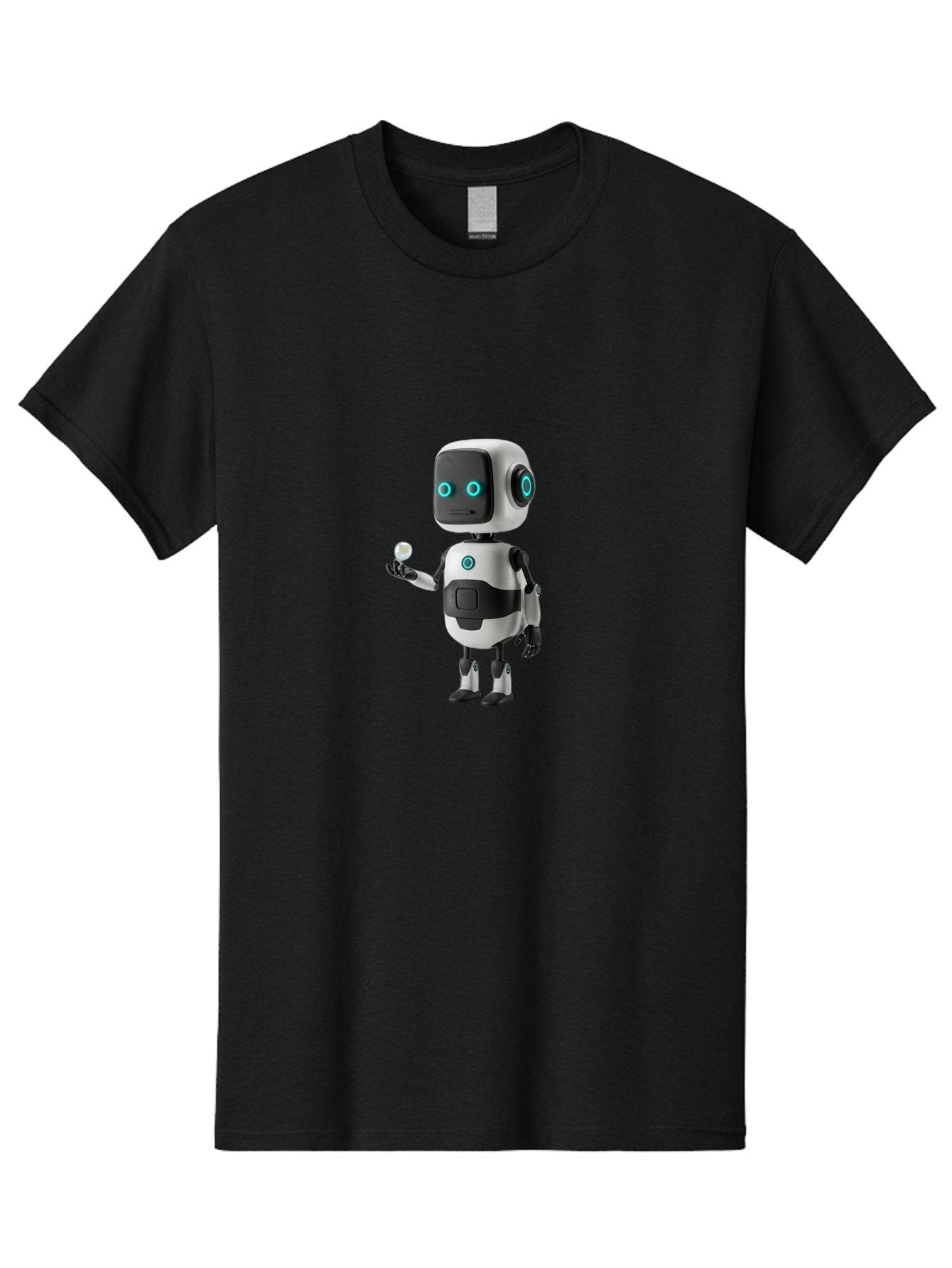 Robot-Character Men'S Graphic Tee, 100% Cotton, Comfortable Casual Summer Wear, Machine Washable, Cartoon Robot, Artificial Intelligence, Futuristic Technology, Robotic Design, Blue Glowing Eyes, Mechanical Body, 3D Rendering, Bab348 3