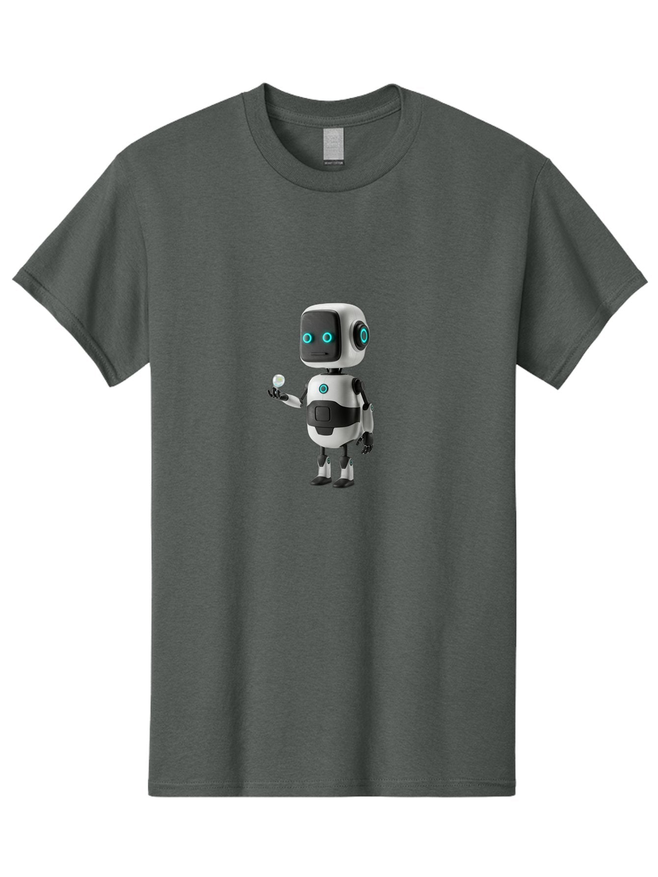 Robot-Character Men'S Graphic Tee, 100% Cotton, Comfortable Casual Summer Wear, Machine Washable, Cartoon Robot, Artificial Intelligence, Futuristic Technology, Robotic Design, Blue Glowing Eyes, Mechanical Body, 3D Rendering, Bab348 13