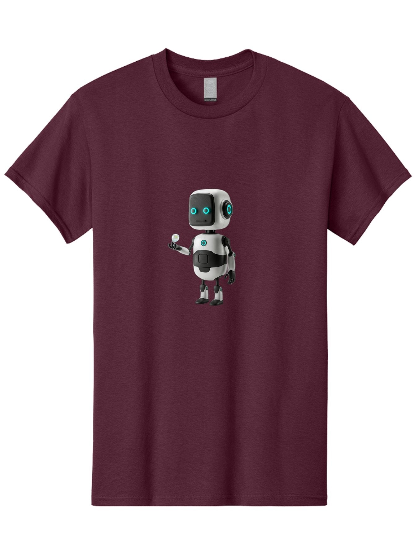 Robot-Character Men'S Graphic Tee, 100% Cotton, Comfortable Casual Summer Wear, Machine Washable, Cartoon Robot, Artificial Intelligence, Futuristic Technology, Robotic Design, Blue Glowing Eyes, Mechanical Body, 3D Rendering, Bab348 8