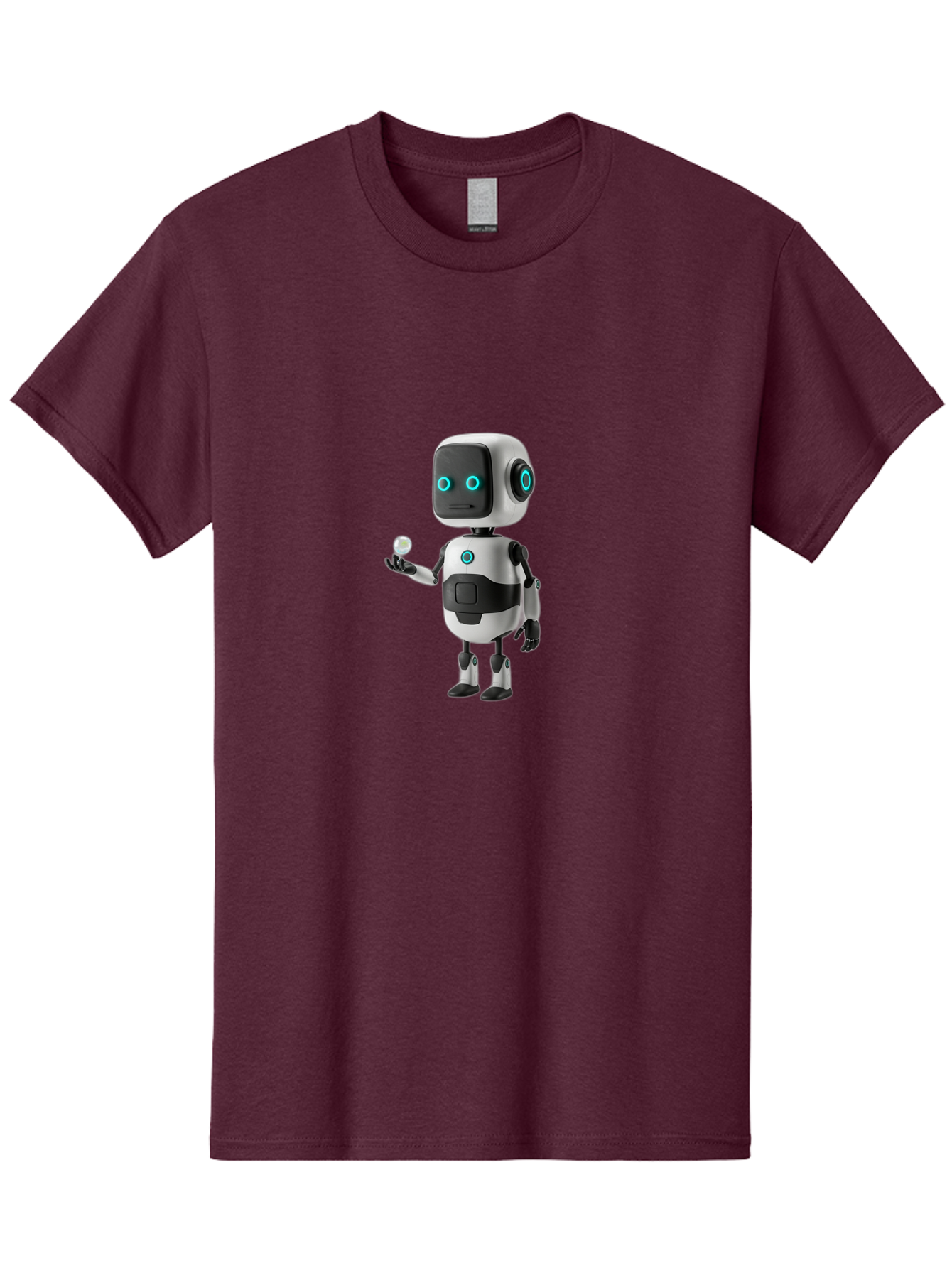 Robot-Character Men'S Graphic Tee, 100% Cotton, Comfortable Casual Summer Wear, Machine Washable, Cartoon Robot, Artificial Intelligence, Futuristic Technology, Robotic Design, Blue Glowing Eyes, Mechanical Body, 3D Rendering, Bab348 11
