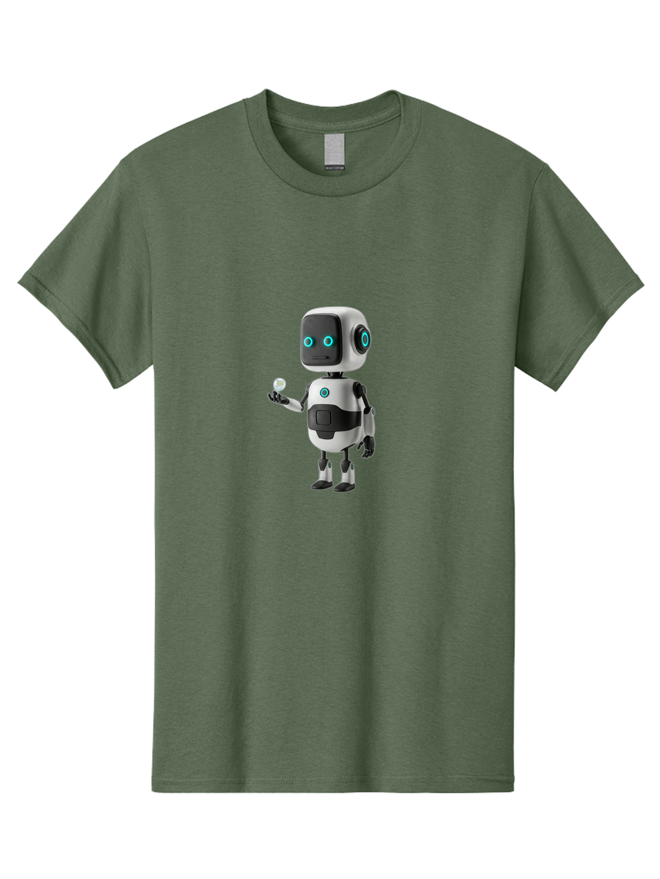 Robot-Character Men'S Graphic Tee, 100% Cotton, Comfortable Casual Summer Wear, Machine Washable, Cartoon Robot, Artificial Intelligence, Futuristic Technology, Robotic Design, Blue Glowing Eyes, Mechanical Body, 3D Rendering, Bab348