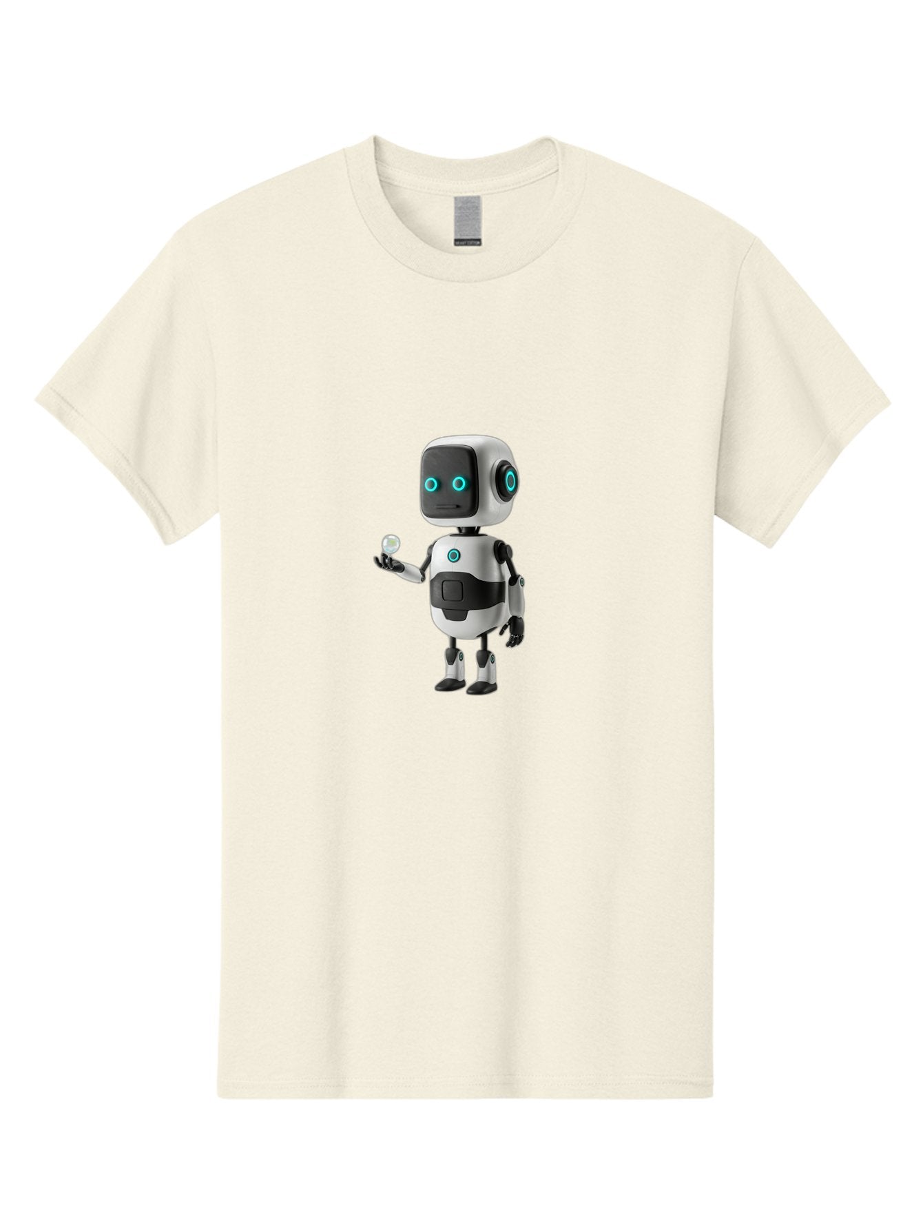 Robot-Character Men'S Graphic Tee, 100% Cotton, Comfortable Casual Summer Wear, Machine Washable, Cartoon Robot, Artificial Intelligence, Futuristic Technology, Robotic Design, Blue Glowing Eyes, Mechanical Body, 3D Rendering, Bab348