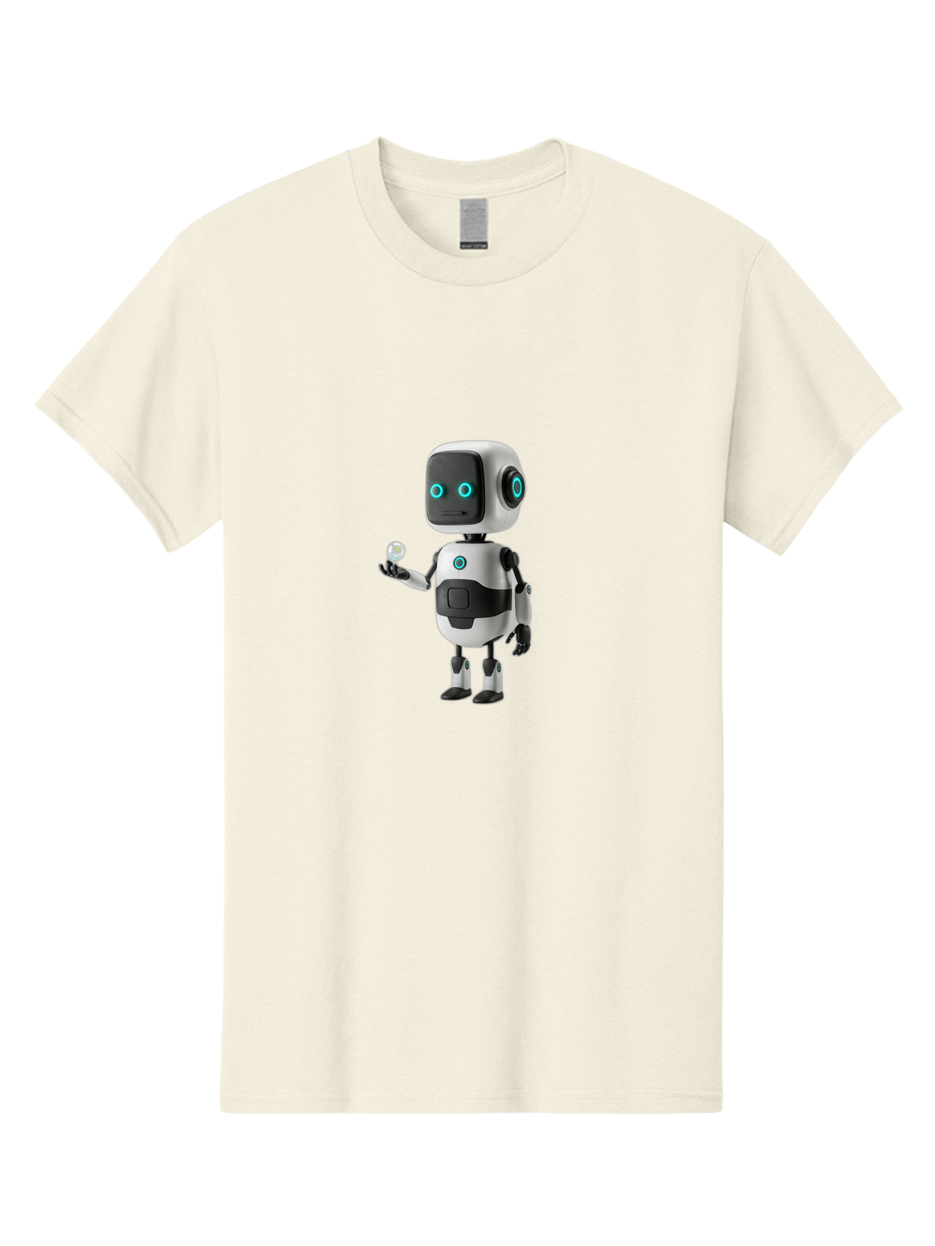 Robot-Character Men'S Graphic Tee, 100% Cotton, Comfortable Casual Summer Wear, Machine Washable, Cartoon Robot, Artificial Intelligence, Futuristic Technology, Robotic Design, Blue Glowing Eyes, Mechanical Body, 3D Rendering, Bab348 19