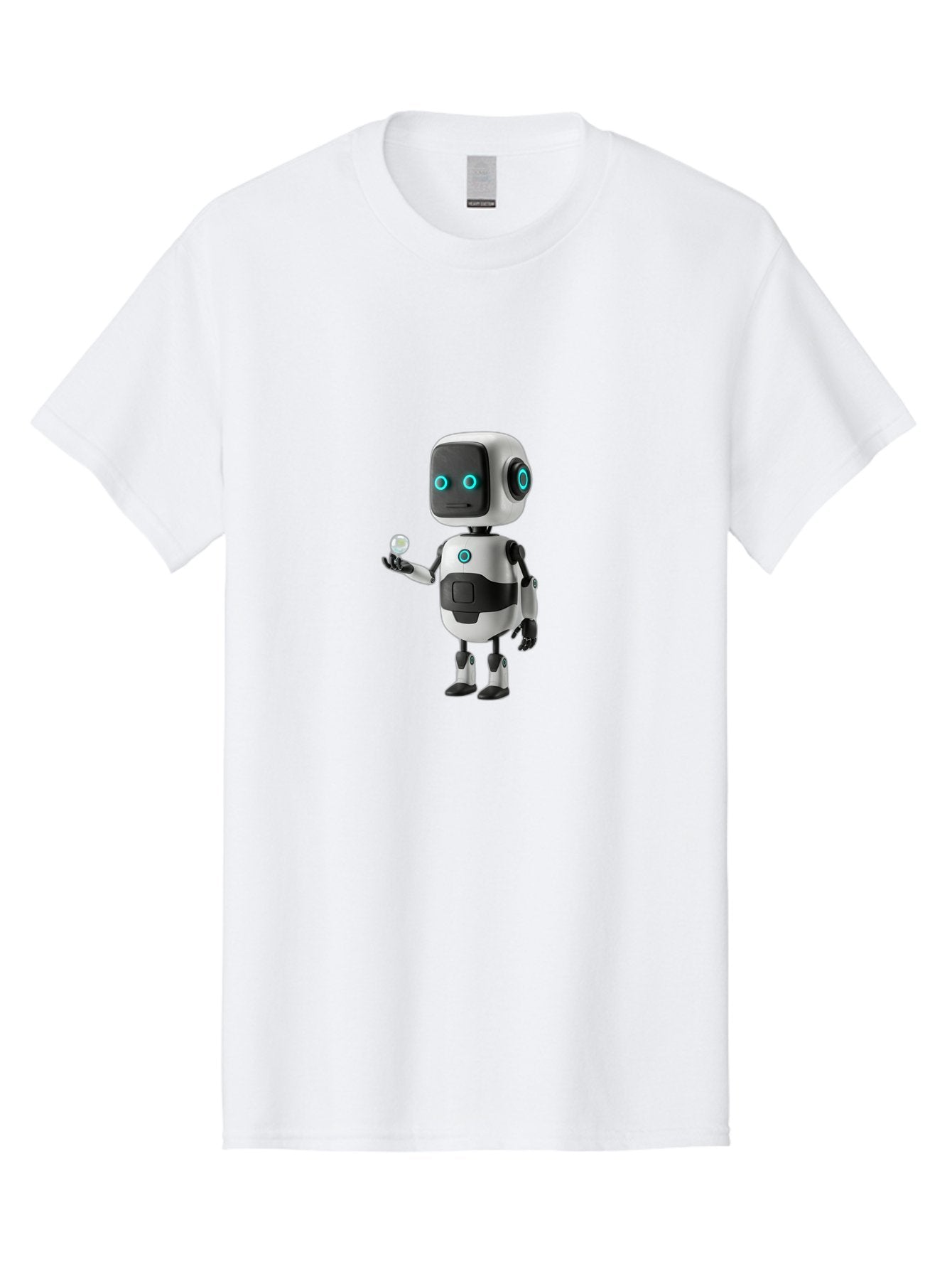 Robot-Character Men'S Graphic Tee, 100% Cotton, Comfortable Casual Summer Wear, Machine Washable, Cartoon Robot, Artificial Intelligence, Futuristic Technology, Robotic Design, Blue Glowing Eyes, Mechanical Body, 3D Rendering, Bab348 10