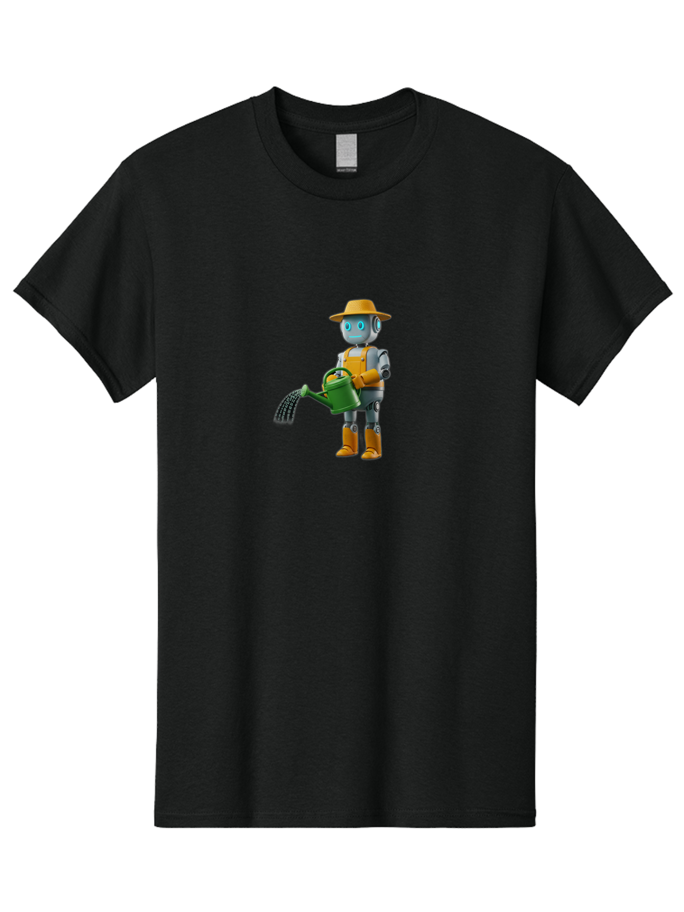 Robot-Gardener Men'S Graphic Tee, 100% Cotton, Comfortable Casual Summer Wear, Machine Washable, Robot Character, Gardening Robot, Watering Can, Yellow Hat, Orange Boots, Futuristic Gardening, Robotic Gardening Tools, Cartoon Robot, Bab350 19