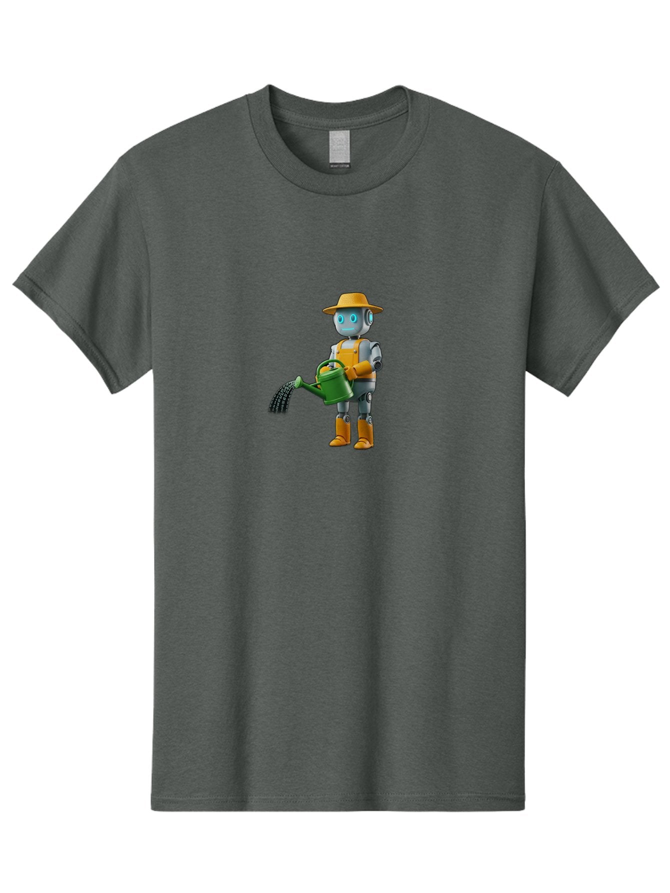 Robot-Gardener Men'S Graphic Tee, 100% Cotton, Comfortable Casual Summer Wear, Machine Washable, Robot Character, Gardening Robot, Watering Can, Yellow Hat, Orange Boots, Futuristic Gardening, Robotic Gardening Tools, Cartoon Robot, Bab350 3