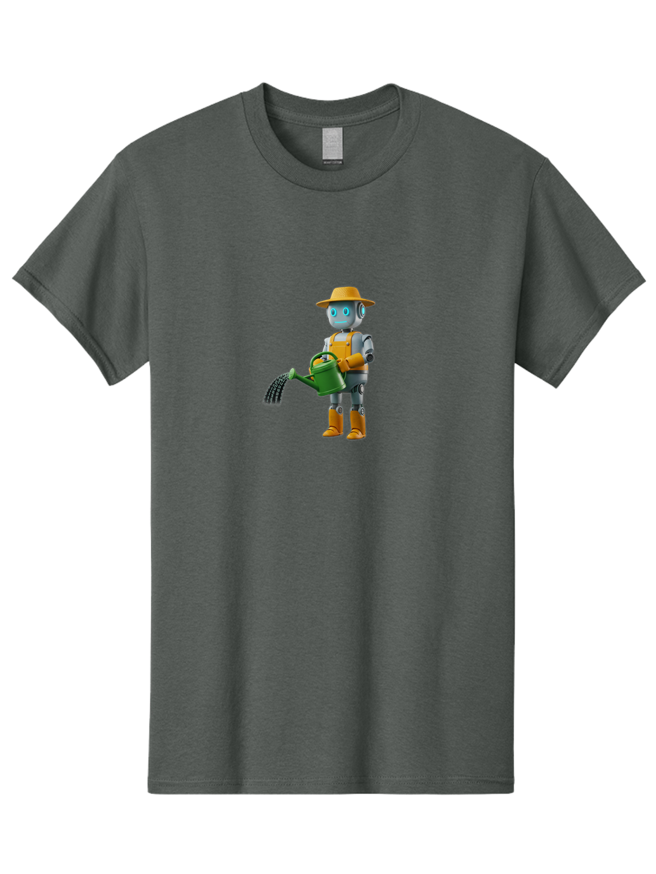 Robot-Gardener Men'S Graphic Tee, 100% Cotton, Comfortable Casual Summer Wear, Machine Washable, Robot Character, Gardening Robot, Watering Can, Yellow Hat, Orange Boots, Futuristic Gardening, Robotic Gardening Tools, Cartoon Robot, Bab350 17