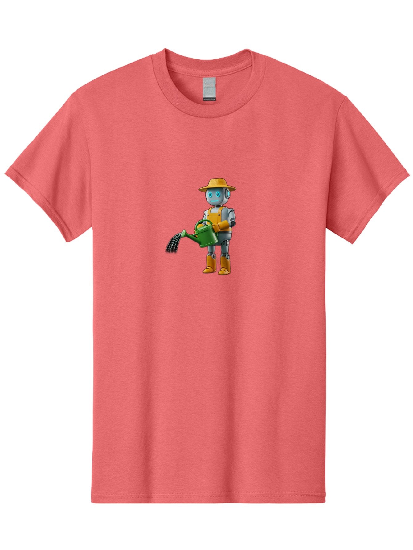 Robot-Gardener Men'S Graphic Tee, 100% Cotton, Comfortable Casual Summer Wear, Machine Washable, Robot Character, Gardening Robot, Watering Can, Yellow Hat, Orange Boots, Futuristic Gardening, Robotic Gardening Tools, Cartoon Robot, Bab350 14