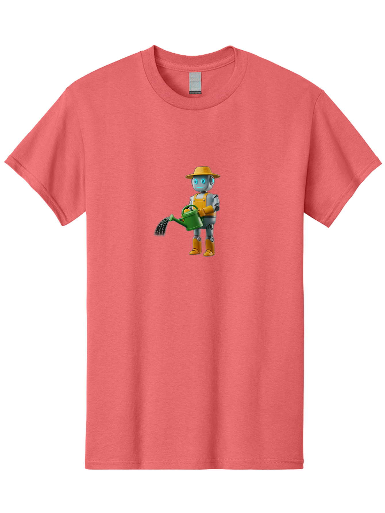 Robot-Gardener Men'S Graphic Tee, 100% Cotton, Comfortable Casual Summer Wear, Machine Washable, Robot Character, Gardening Robot, Watering Can, Yellow Hat, Orange Boots, Futuristic Gardening, Robotic Gardening Tools, Cartoon Robot, Bab350 3