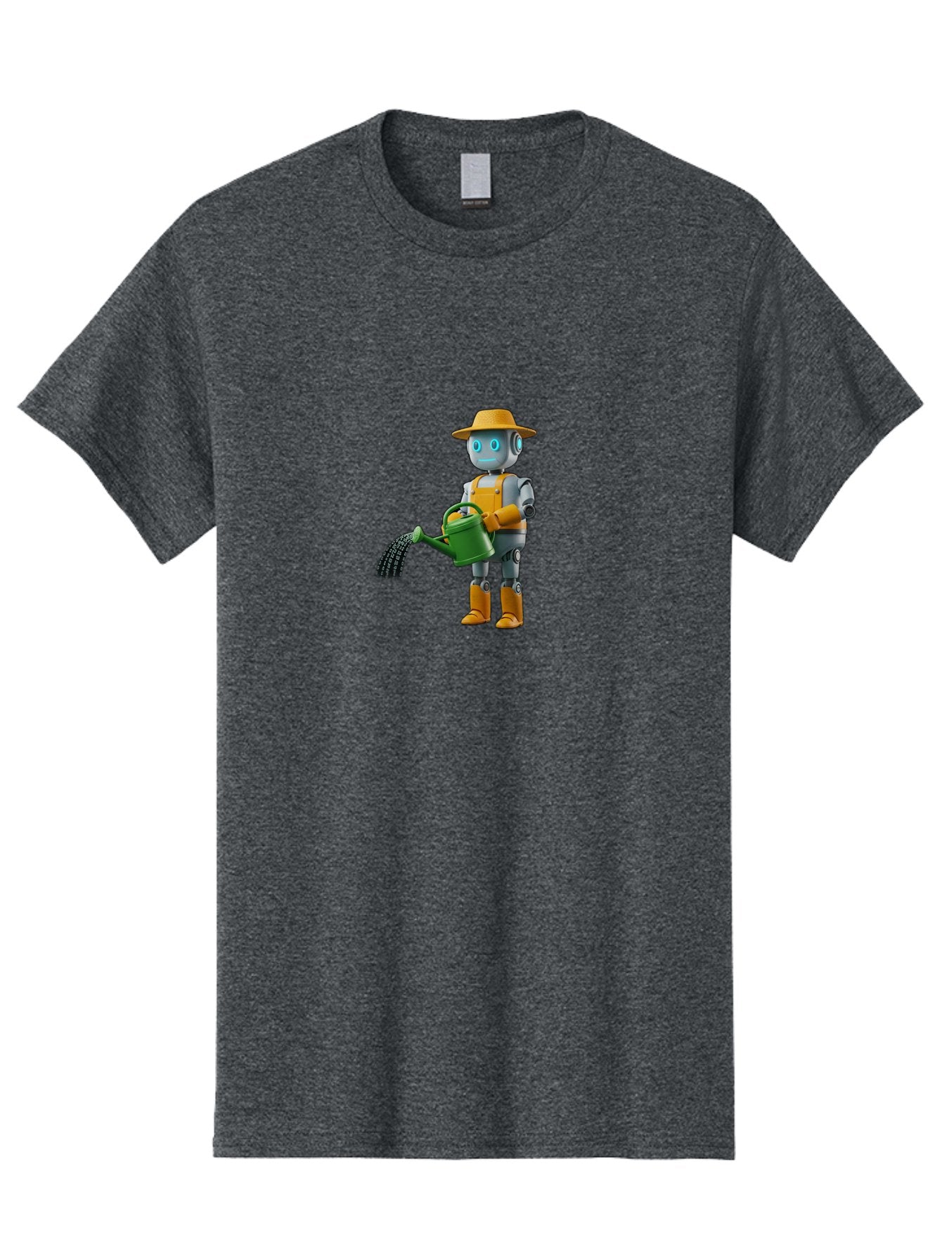 Robot-Gardener Men'S Graphic Tee, 100% Cotton, Comfortable Casual Summer Wear, Machine Washable, Robot Character, Gardening Robot, Watering Can, Yellow Hat, Orange Boots, Futuristic Gardening, Robotic Gardening Tools, Cartoon Robot, Bab350 8