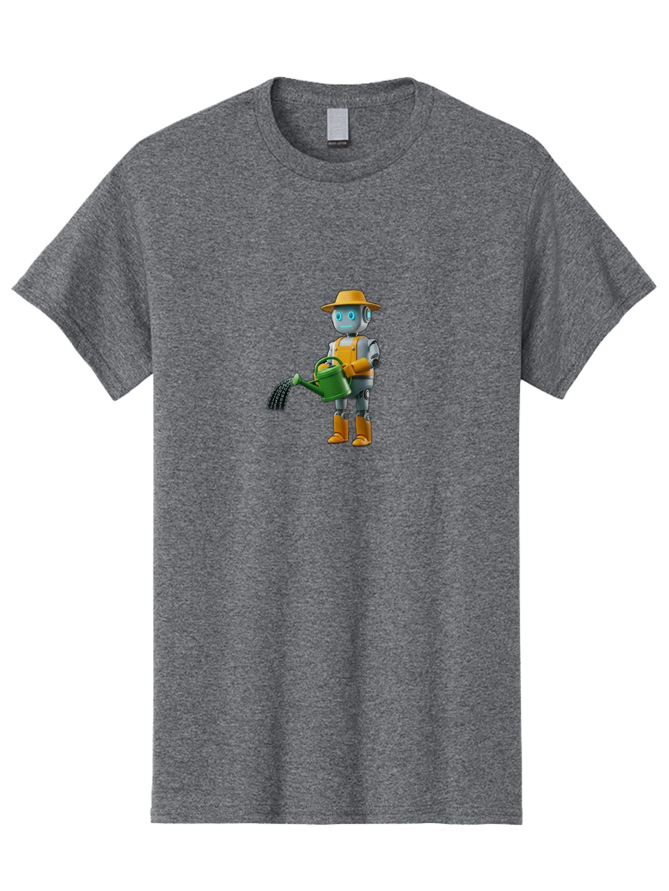 Robot-Gardener Men'S Graphic Tee, 100% Cotton, Comfortable Casual Summer Wear, Machine Washable, Robot Character, Gardening Robot, Watering Can, Yellow Hat, Orange Boots, Futuristic Gardening, Robotic Gardening Tools, Cartoon Robot, Bab350 12