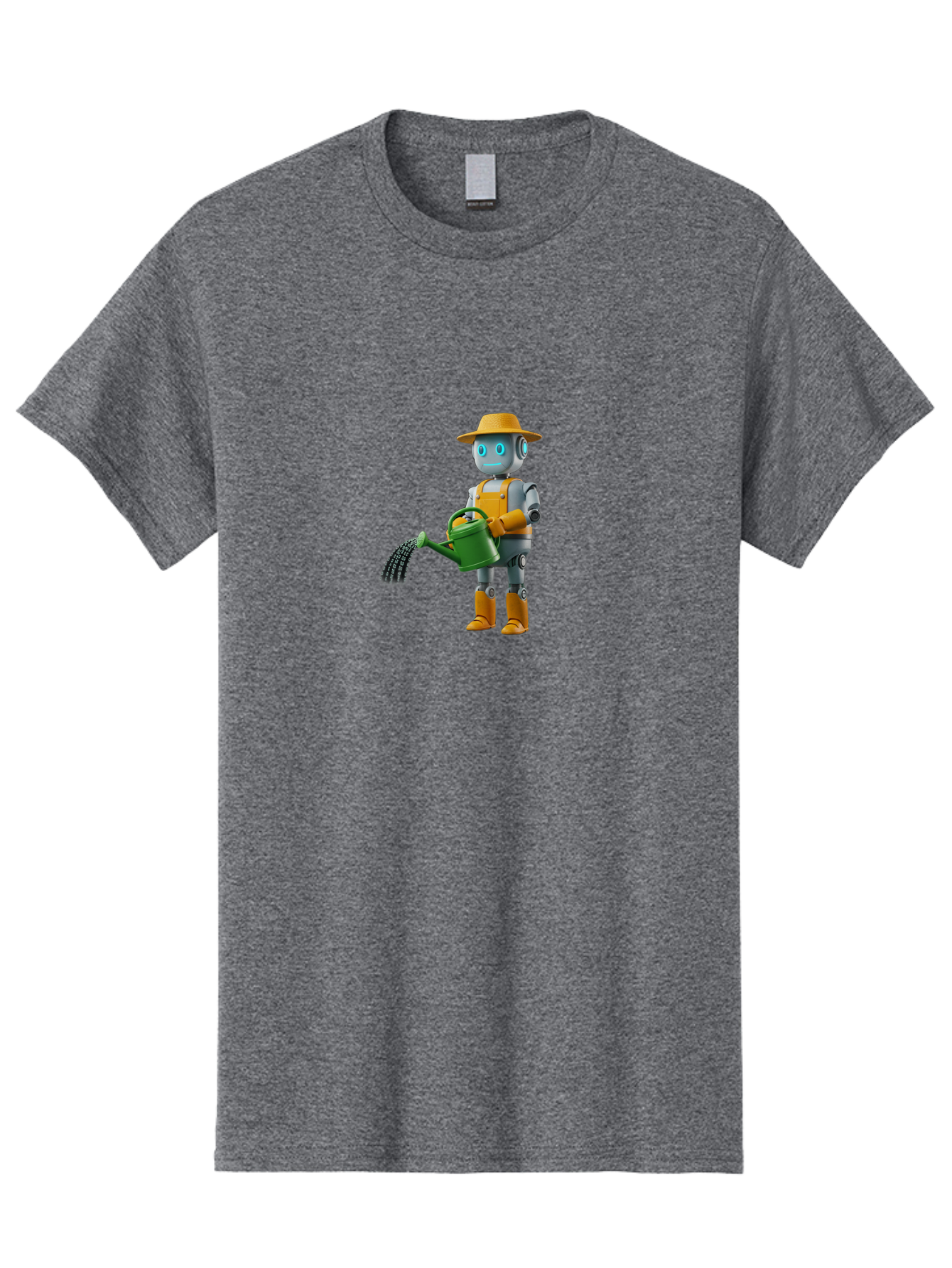 Robot-Gardener Men'S Graphic Tee, 100% Cotton, Comfortable Casual Summer Wear, Machine Washable, Robot Character, Gardening Robot, Watering Can, Yellow Hat, Orange Boots, Futuristic Gardening, Robotic Gardening Tools, Cartoon Robot, Bab350 5