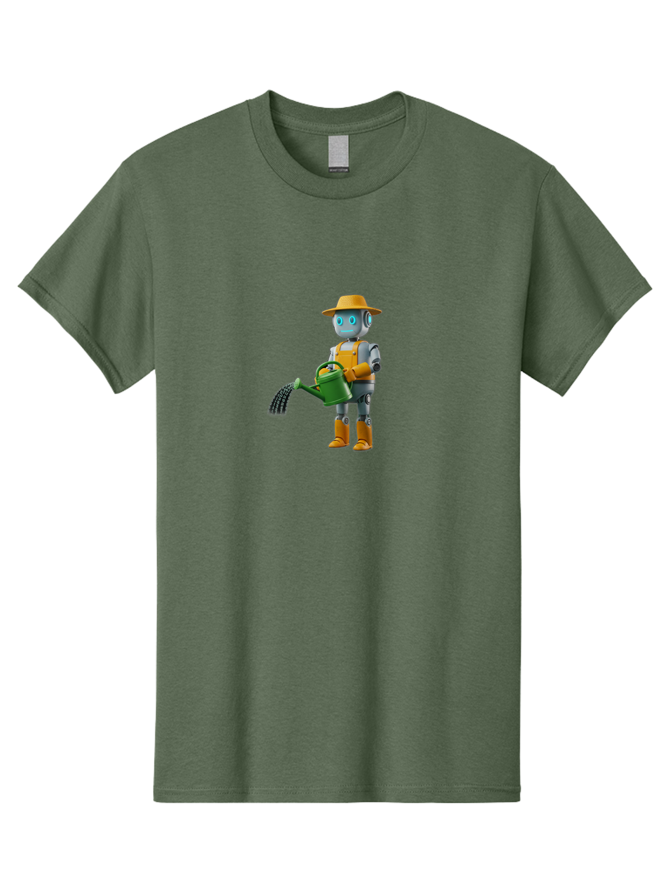 Robot-Gardener Men'S Graphic Tee, 100% Cotton, Comfortable Casual Summer Wear, Machine Washable, Robot Character, Gardening Robot, Watering Can, Yellow Hat, Orange Boots, Futuristic Gardening, Robotic Gardening Tools, Cartoon Robot, Bab350 13