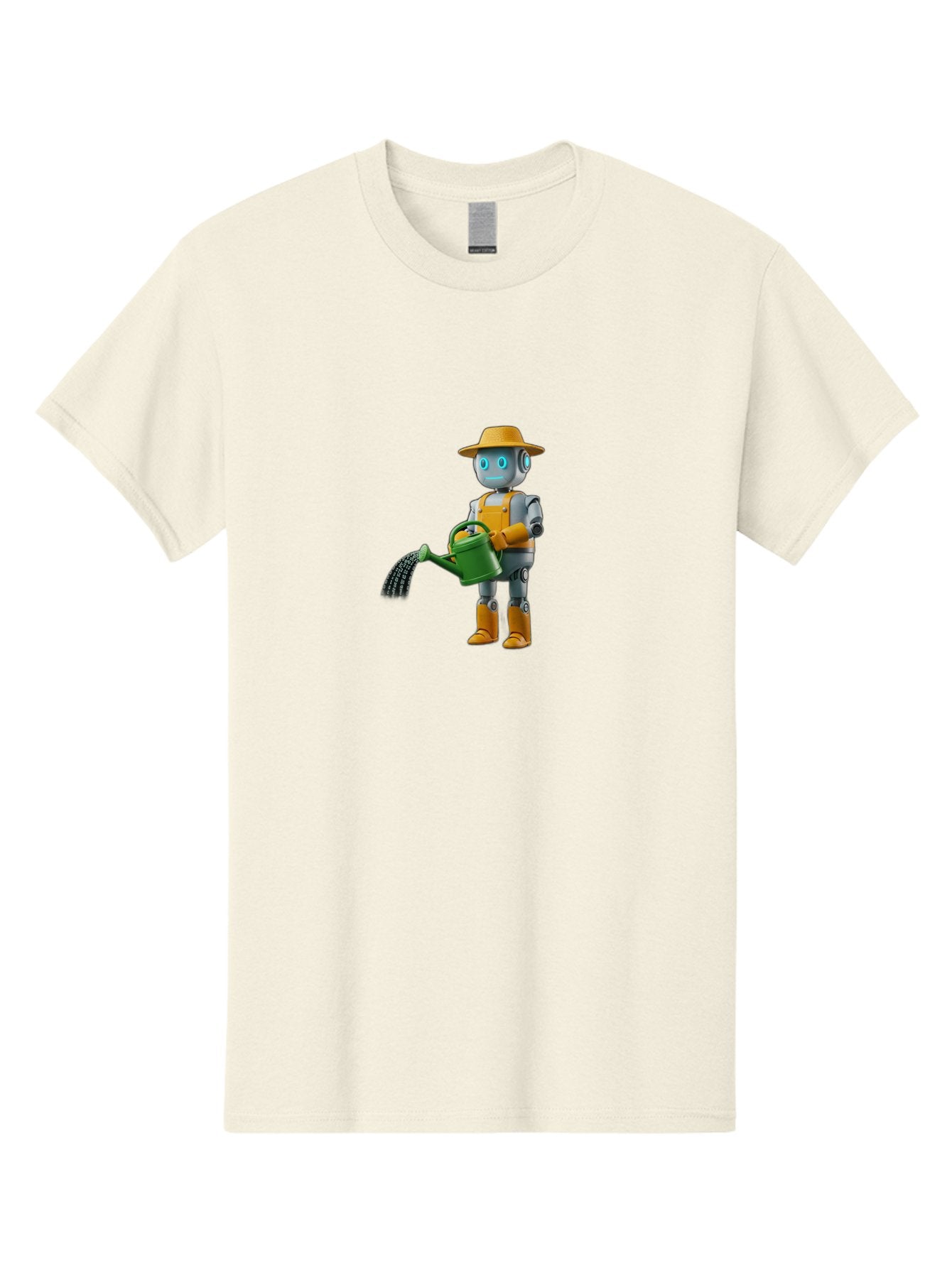 Robot-Gardener Men'S Graphic Tee, 100% Cotton, Comfortable Casual Summer Wear, Machine Washable, Robot Character, Gardening Robot, Watering Can, Yellow Hat, Orange Boots, Futuristic Gardening, Robotic Gardening Tools, Cartoon Robot, Bab350 5