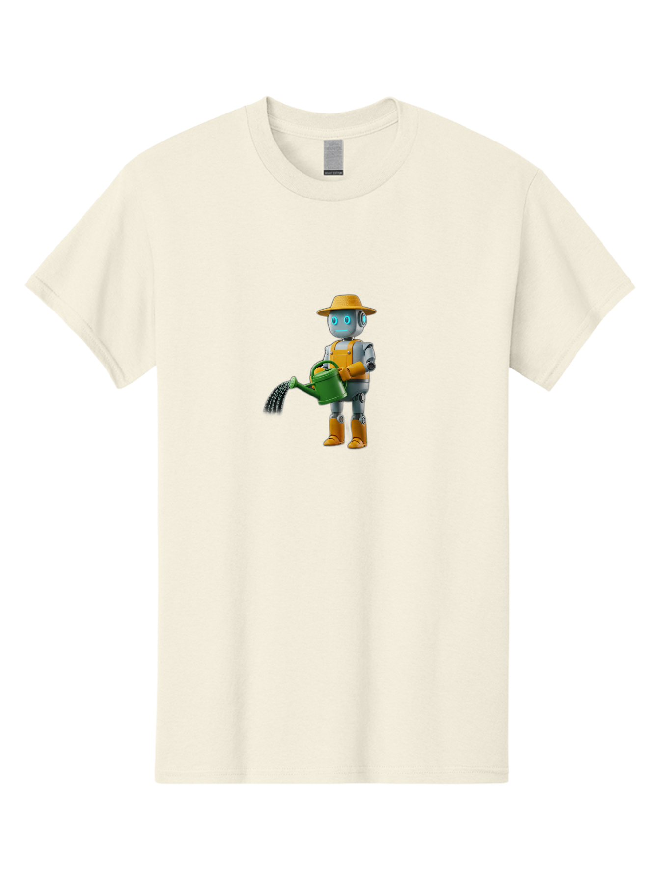 Robot-Gardener Men'S Graphic Tee, 100% Cotton, Comfortable Casual Summer Wear, Machine Washable, Robot Character, Gardening Robot, Watering Can, Yellow Hat, Orange Boots, Futuristic Gardening, Robotic Gardening Tools, Cartoon Robot, Bab350 15