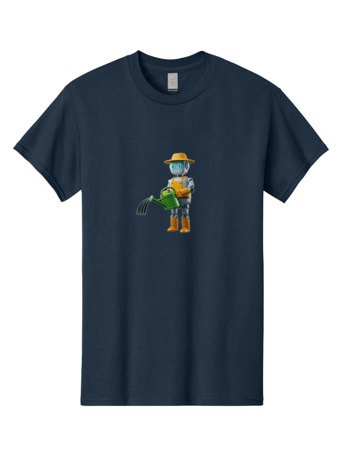 Robot-Gardener Men'S Graphic Tee, 100% Cotton, Comfortable Casual Summer Wear, Machine Washable, Robot Character, Gardening Robot, Watering Can, Yellow Hat, Orange Boots, Futuristic Gardening, Robotic Gardening Tools, Cartoon Robot, Bab350 9