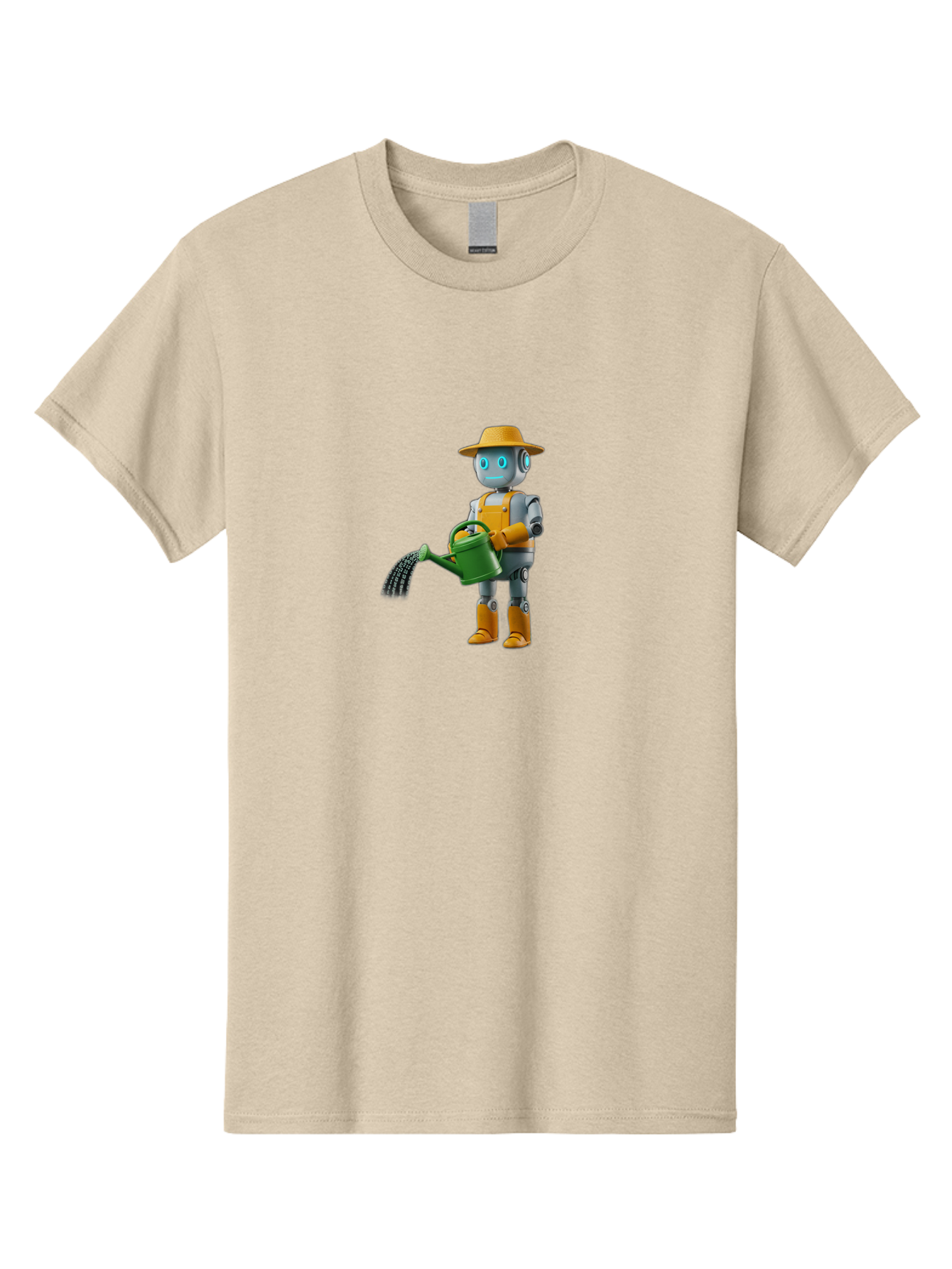 Robot-Gardener Men'S Graphic Tee, 100% Cotton, Comfortable Casual Summer Wear, Machine Washable, Robot Character, Gardening Robot, Watering Can, Yellow Hat, Orange Boots, Futuristic Gardening, Robotic Gardening Tools, Cartoon Robot, Bab350 23