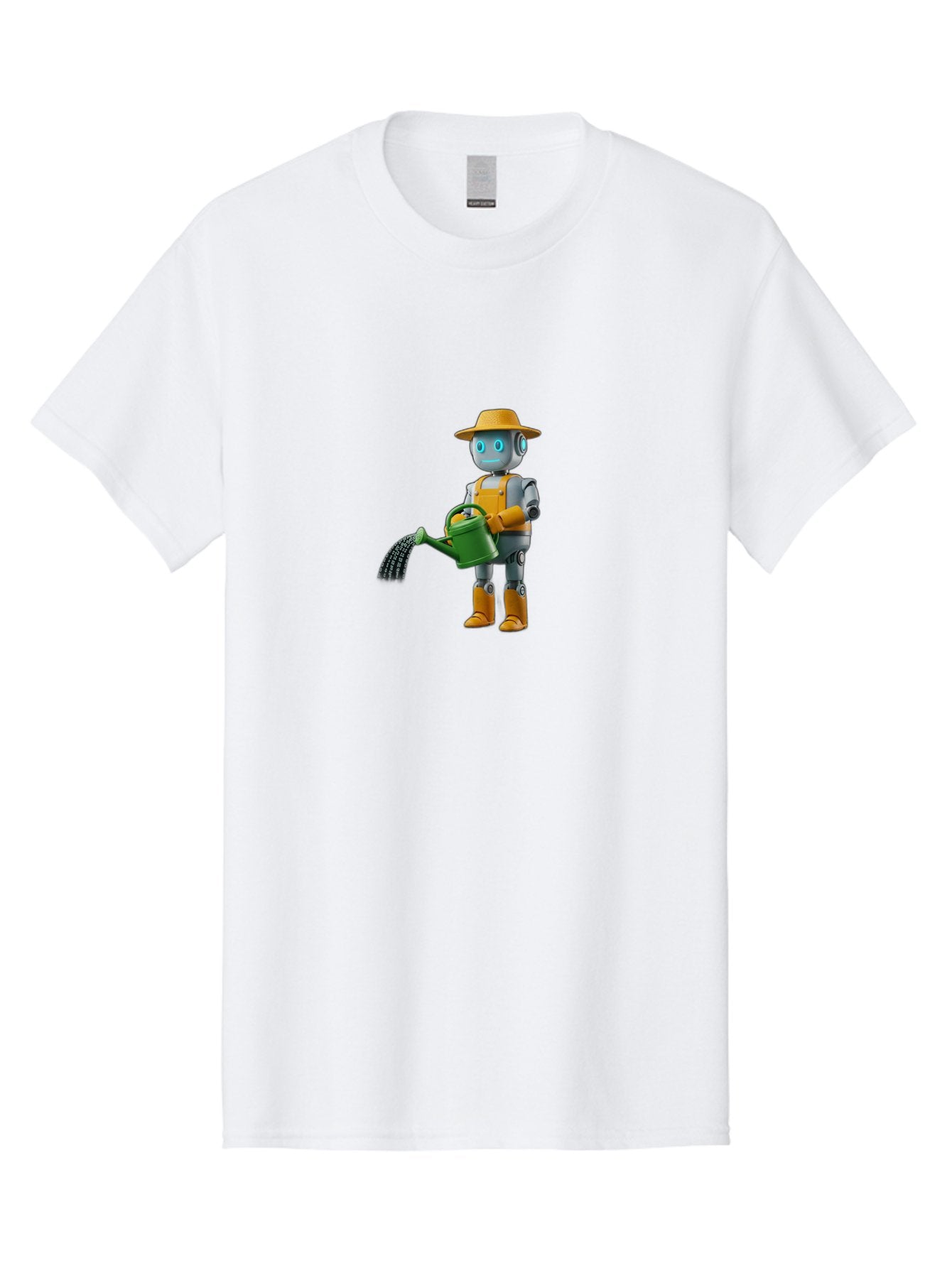 Robot-Gardener Men'S Graphic Tee, 100% Cotton, Comfortable Casual Summer Wear, Machine Washable, Robot Character, Gardening Robot, Watering Can, Yellow Hat, Orange Boots, Futuristic Gardening, Robotic Gardening Tools, Cartoon Robot, Bab350 15