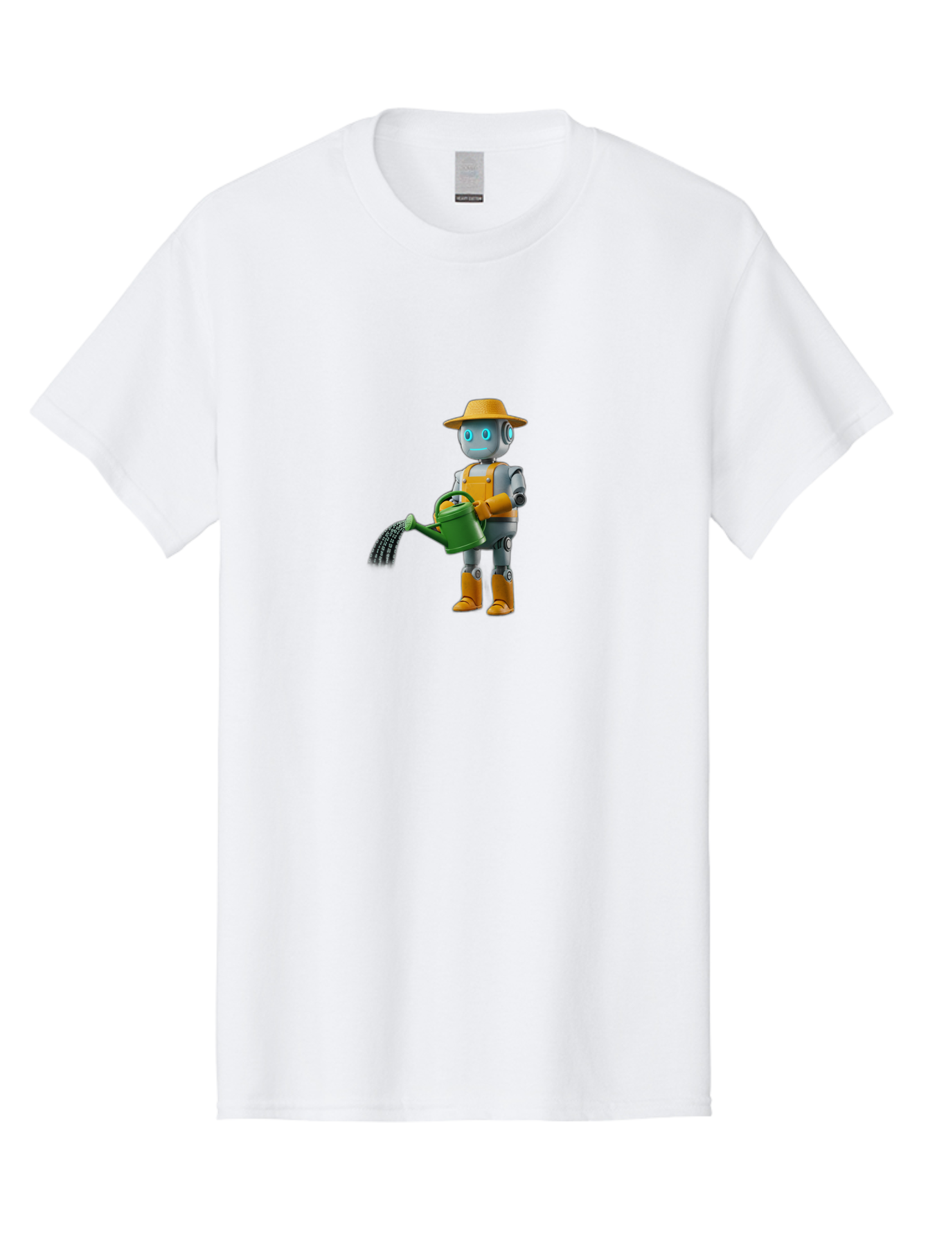 Robot-Gardener Men'S Graphic Tee, 100% Cotton, Comfortable Casual Summer Wear, Machine Washable, Robot Character, Gardening Robot, Watering Can, Yellow Hat, Orange Boots, Futuristic Gardening, Robotic Gardening Tools, Cartoon Robot, Bab350