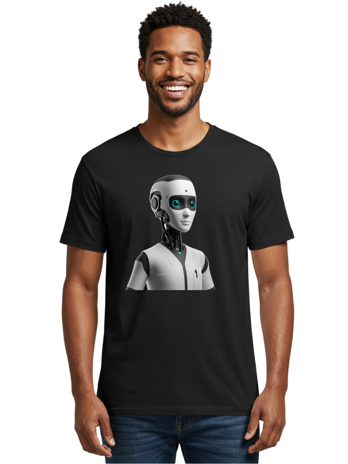 Robot-Head-1 Men'S Graphic Tee, 100% Cotton, Comfortable Casual Summer Wear, Machine Washable, Humanoid Robot, Futuristic Design, Artificial Intelligence, Robotic Features, Cybernetic Enhancements, Advanced Technology, Futuristic Character, Bab351 10