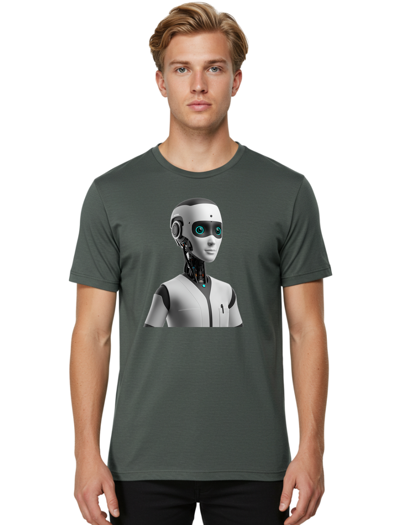 Robot-Head-1 Men'S Graphic Tee, 100% Cotton, Comfortable Casual Summer Wear, Machine Washable, Humanoid Robot, Futuristic Design, Artificial Intelligence, Robotic Features, Cybernetic Enhancements, Advanced Technology, Futuristic Character, Bab351 18