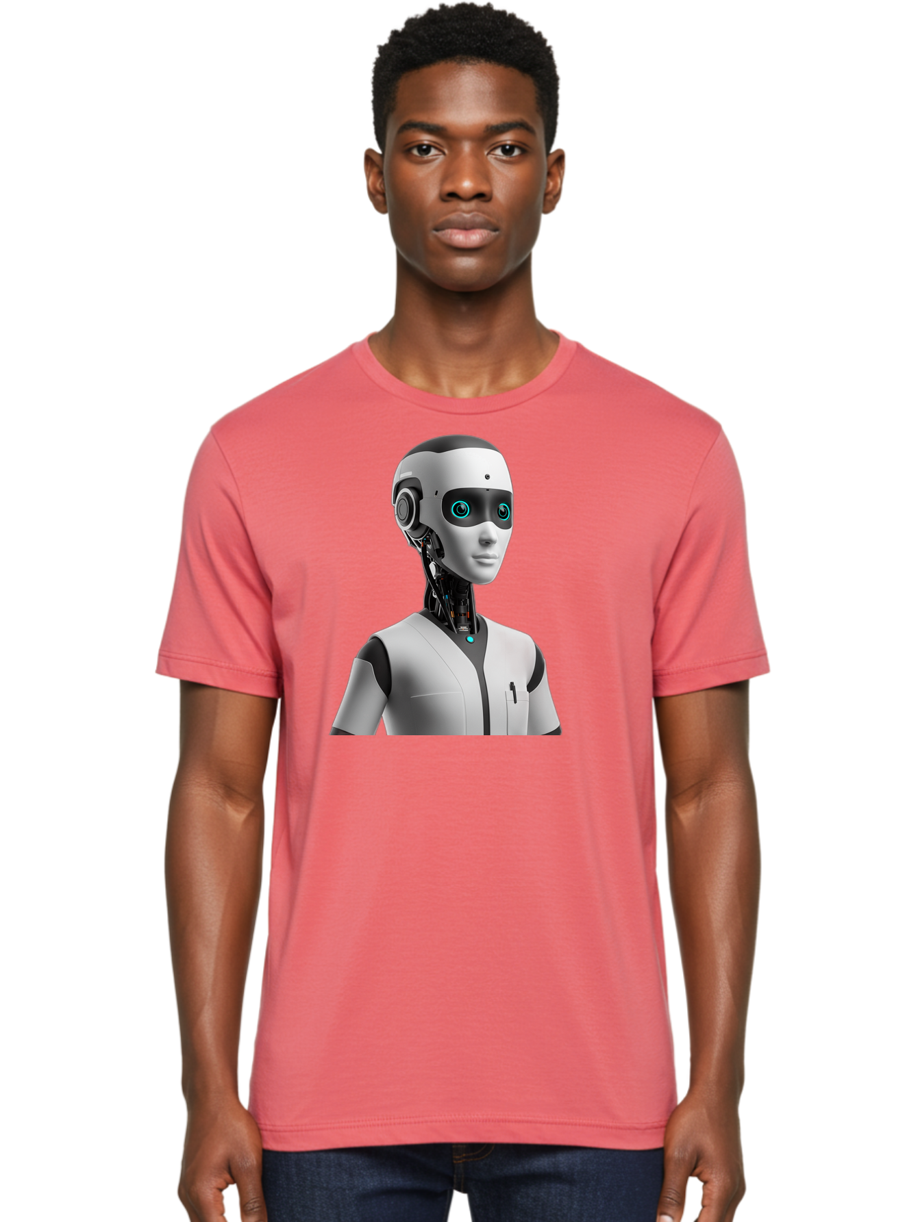 Robot-Head-1 Men'S Graphic Tee, 100% Cotton, Comfortable Casual Summer Wear, Machine Washable, Humanoid Robot, Futuristic Design, Artificial Intelligence, Robotic Features, Cybernetic Enhancements, Advanced Technology, Futuristic Character, Bab351 12