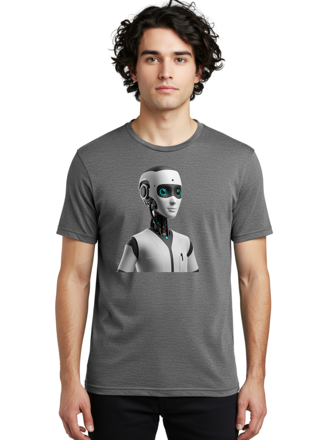 Robot-Head-1 Men'S Graphic Tee, 100% Cotton, Comfortable Casual Summer Wear, Machine Washable, Humanoid Robot, Futuristic Design, Artificial Intelligence, Robotic Features, Cybernetic Enhancements, Advanced Technology, Futuristic Character, Bab351 26