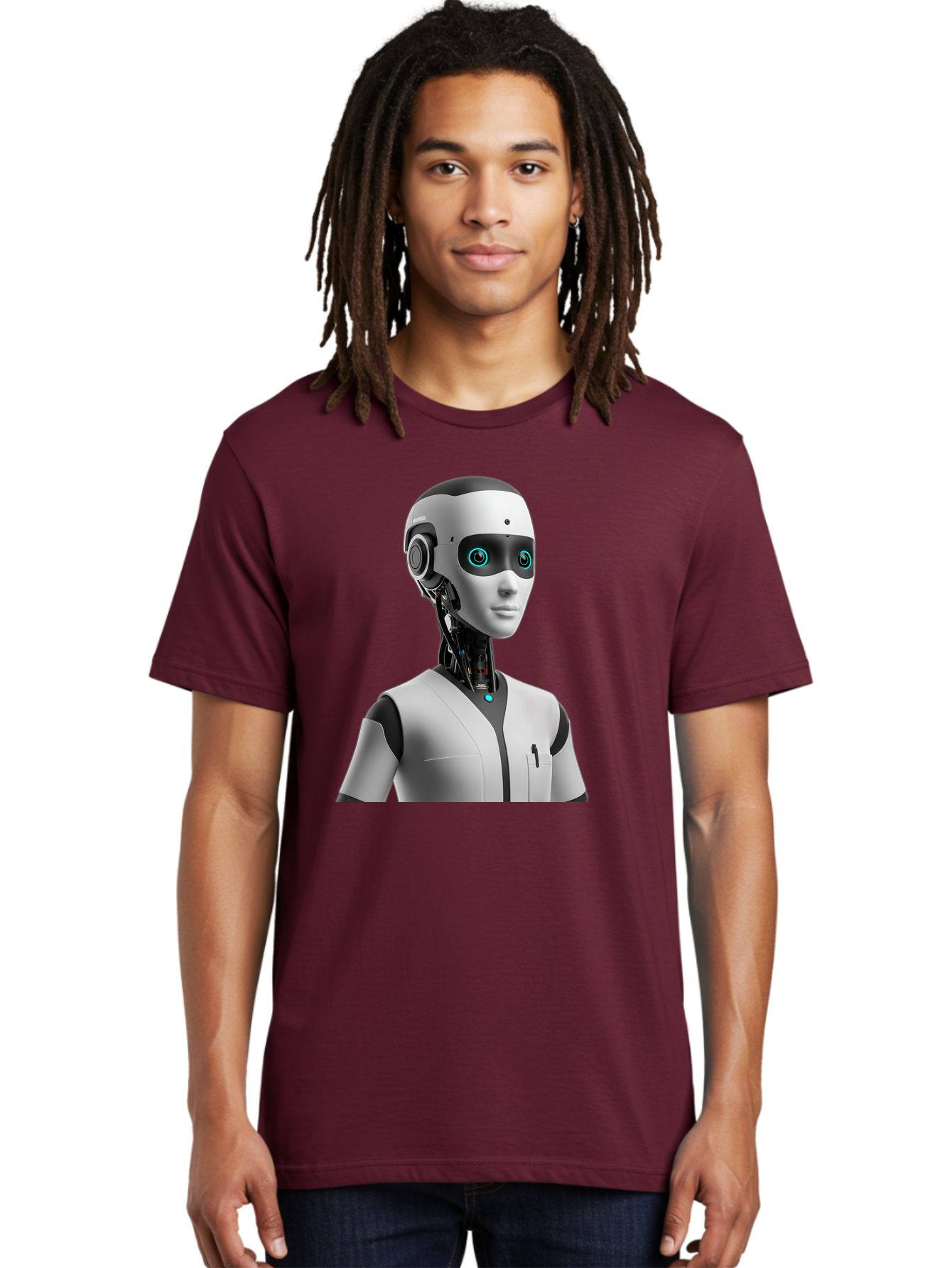 Robot-Head-1 Men'S Graphic Tee, 100% Cotton, Comfortable Casual Summer Wear, Machine Washable, Humanoid Robot, Futuristic Design, Artificial Intelligence, Robotic Features, Cybernetic Enhancements, Advanced Technology, Futuristic Character, Bab351 4