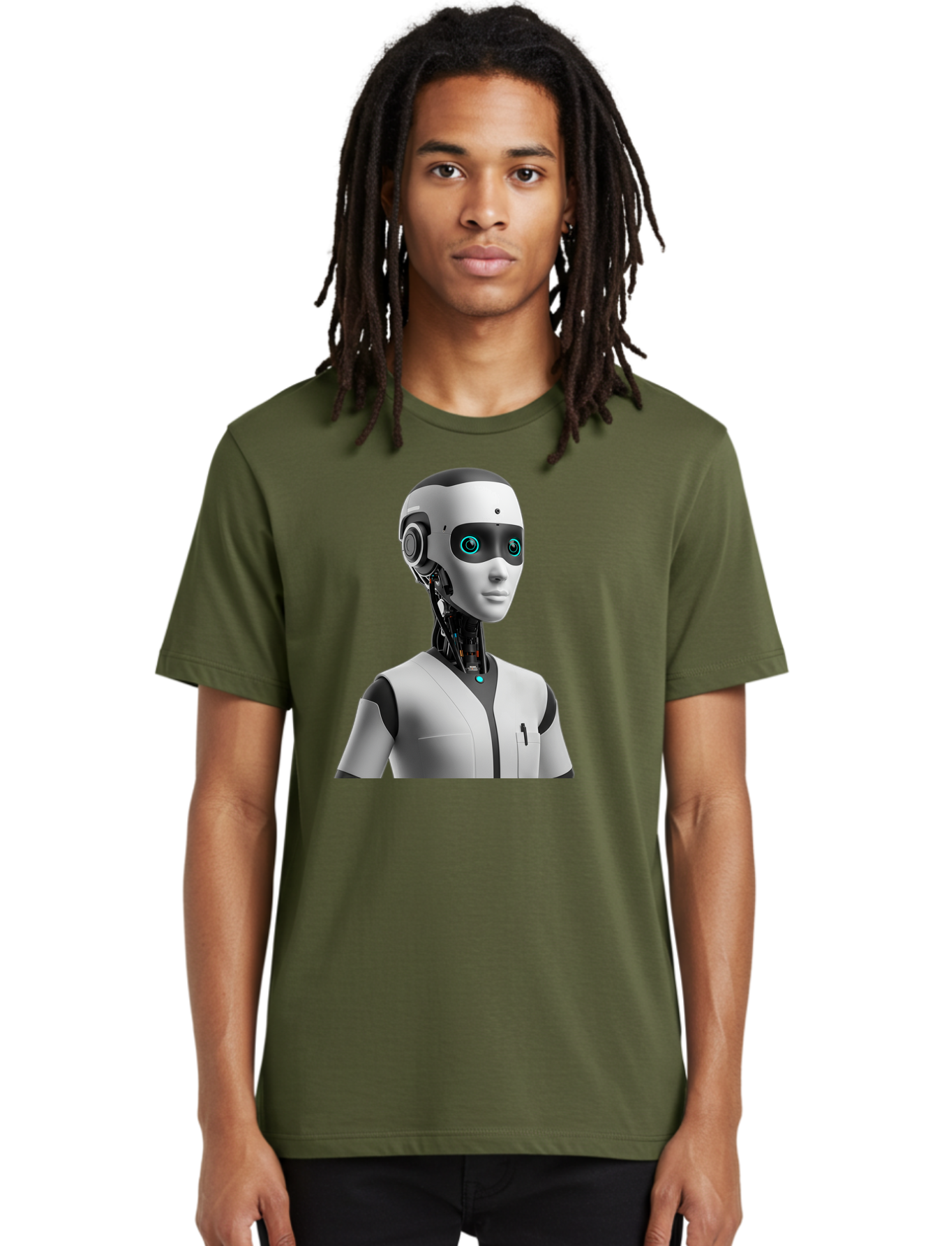 Robot-Head-1 Men'S Graphic Tee, 100% Cotton, Comfortable Casual Summer Wear, Machine Washable, Humanoid Robot, Futuristic Design, Artificial Intelligence, Robotic Features, Cybernetic Enhancements, Advanced Technology, Futuristic Character, Bab351