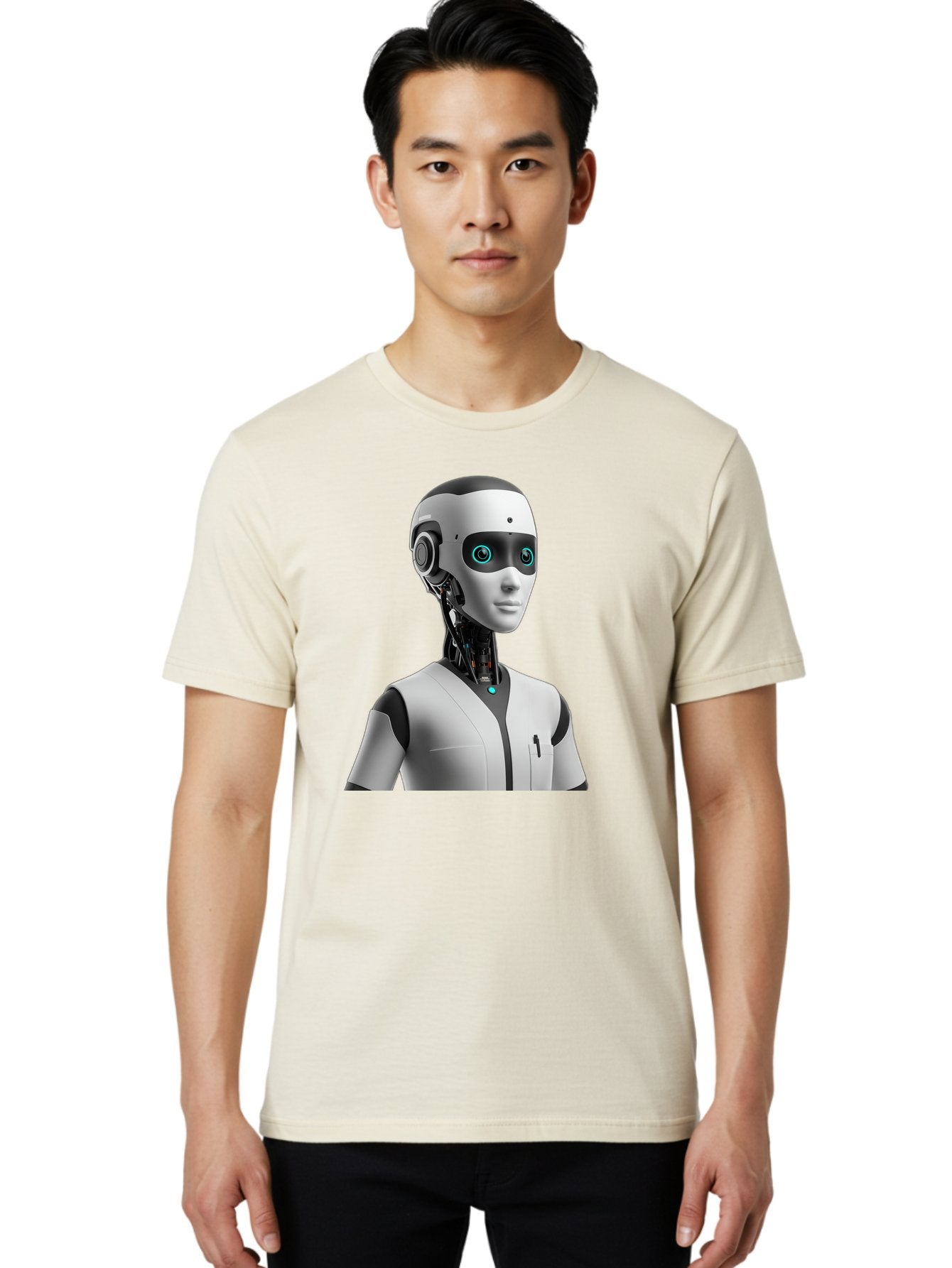 Robot-Head-1 Men'S Graphic Tee, 100% Cotton, Comfortable Casual Summer Wear, Machine Washable, Humanoid Robot, Futuristic Design, Artificial Intelligence, Robotic Features, Cybernetic Enhancements, Advanced Technology, Futuristic Character, Bab351 19