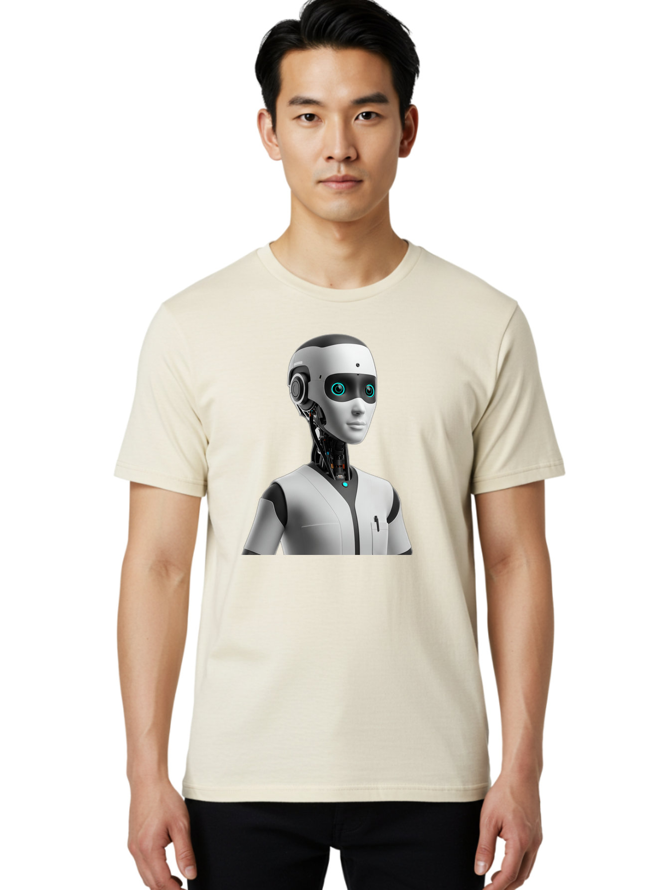 Robot-Head-1 Men'S Graphic Tee, 100% Cotton, Comfortable Casual Summer Wear, Machine Washable, Humanoid Robot, Futuristic Design, Artificial Intelligence, Robotic Features, Cybernetic Enhancements, Advanced Technology, Futuristic Character, Bab351 22