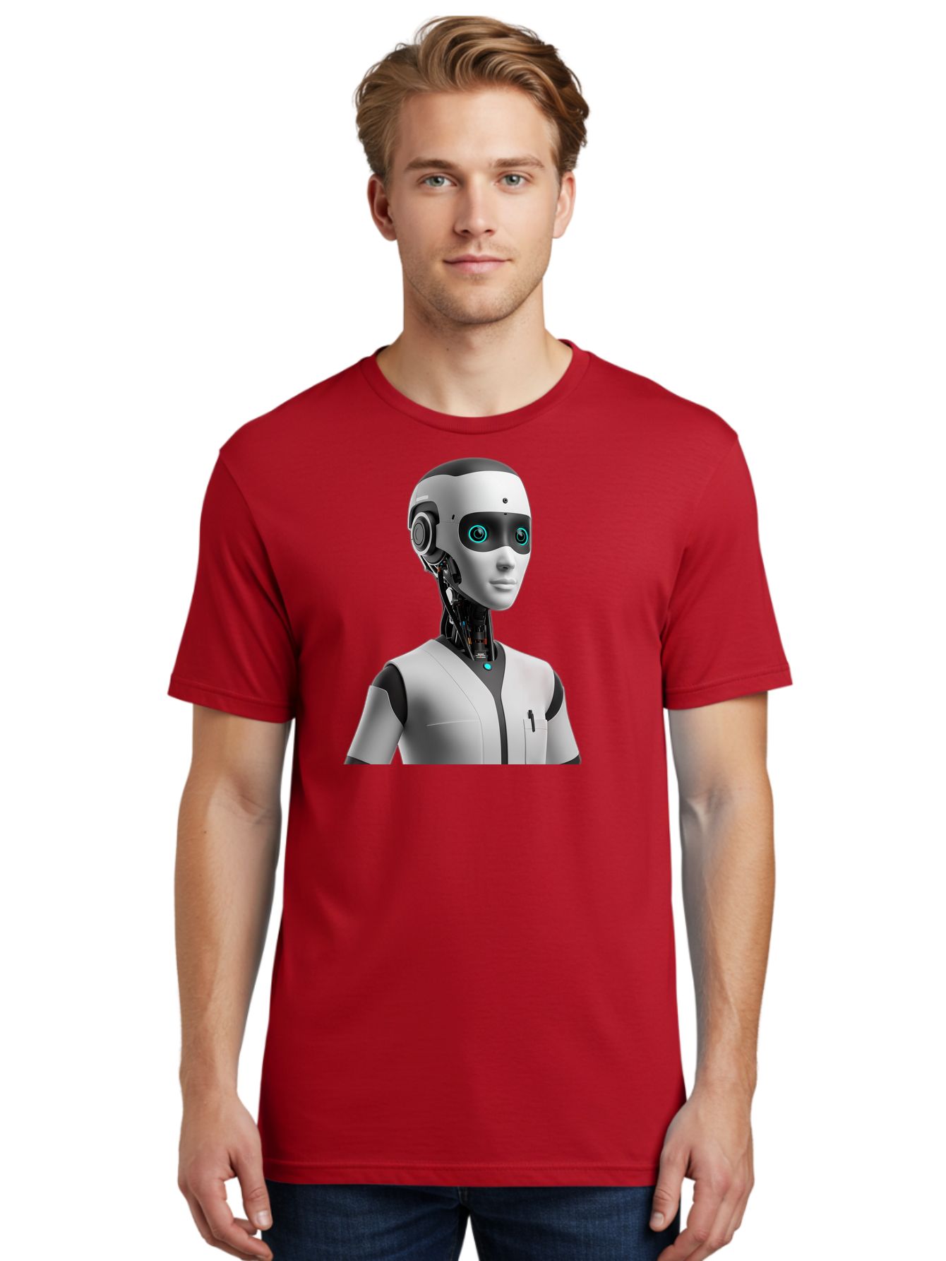 Robot-Head-1 Men'S Graphic Tee, 100% Cotton, Comfortable Casual Summer Wear, Machine Washable, Humanoid Robot, Futuristic Design, Artificial Intelligence, Robotic Features, Cybernetic Enhancements, Advanced Technology, Futuristic Character, Bab351 6