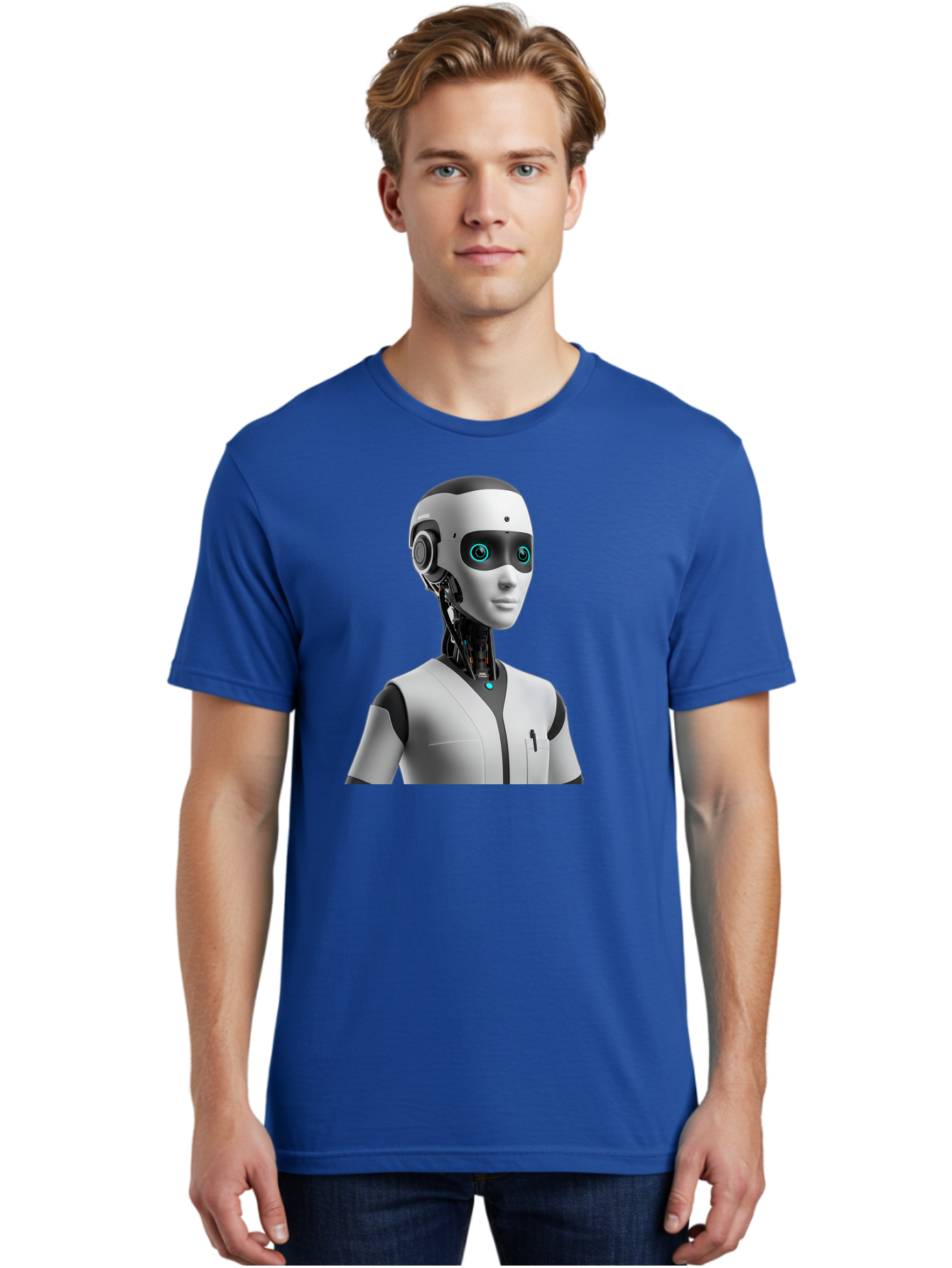 Robot-Head-1 Men'S Graphic Tee, 100% Cotton, Comfortable Casual Summer Wear, Machine Washable, Humanoid Robot, Futuristic Design, Artificial Intelligence, Robotic Features, Cybernetic Enhancements, Advanced Technology, Futuristic Character, Bab351 30
