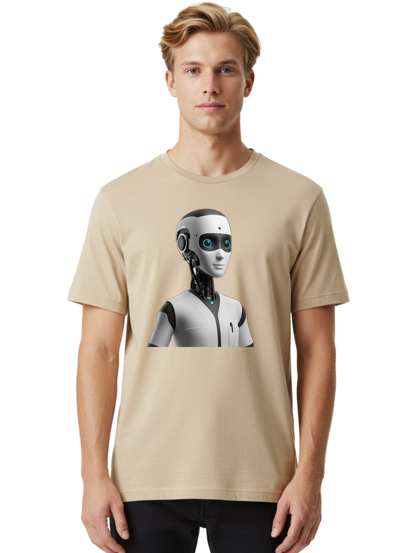 Robot-Head-1 Men'S Graphic Tee, 100% Cotton, Comfortable Casual Summer Wear, Machine Washable, Humanoid Robot, Futuristic Design, Artificial Intelligence, Robotic Features, Cybernetic Enhancements, Advanced Technology, Futuristic Character, Bab351 21