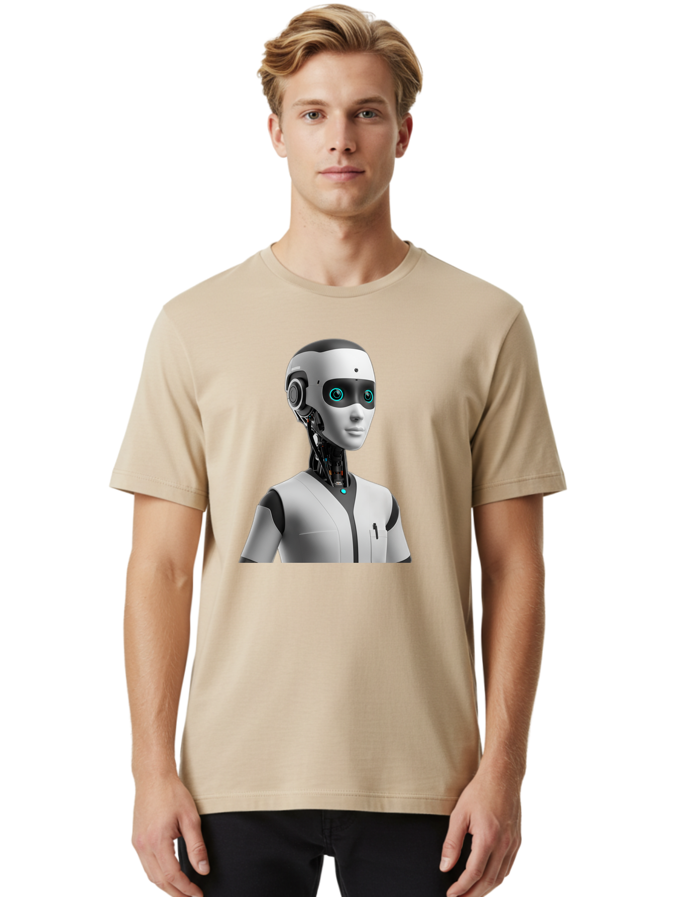 Robot-Head-1 Men'S Graphic Tee, 100% Cotton, Comfortable Casual Summer Wear, Machine Washable, Humanoid Robot, Futuristic Design, Artificial Intelligence, Robotic Features, Cybernetic Enhancements, Advanced Technology, Futuristic Character, Bab351 20