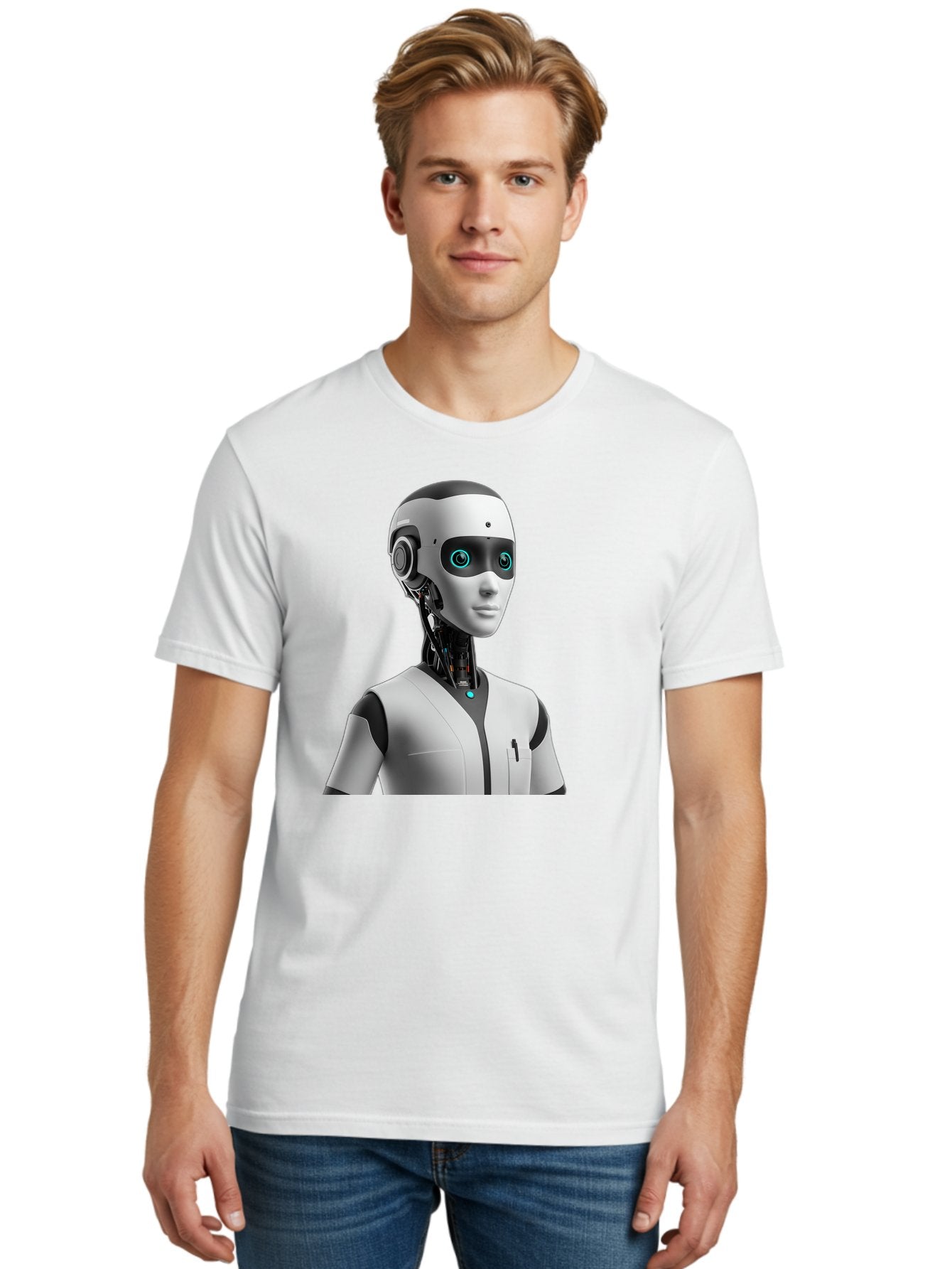 Robot-Head-1 Men'S Graphic Tee, 100% Cotton, Comfortable Casual Summer Wear, Machine Washable, Humanoid Robot, Futuristic Design, Artificial Intelligence, Robotic Features, Cybernetic Enhancements, Advanced Technology, Futuristic Character, Bab351 24