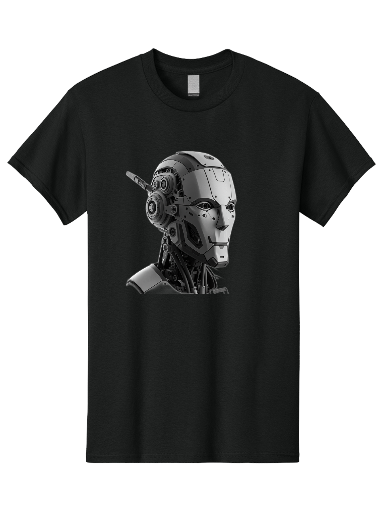 Robot-Head Men'S Graphic Tee, 100% Cotton, Comfortable Casual Summer Wear, Machine Washable, Robotic Head, Futuristic Design, Mechanical Face, Gray Metallic Finish, Technological Innovation, Advanced Robotics, Artificial Intelligence, Bab352