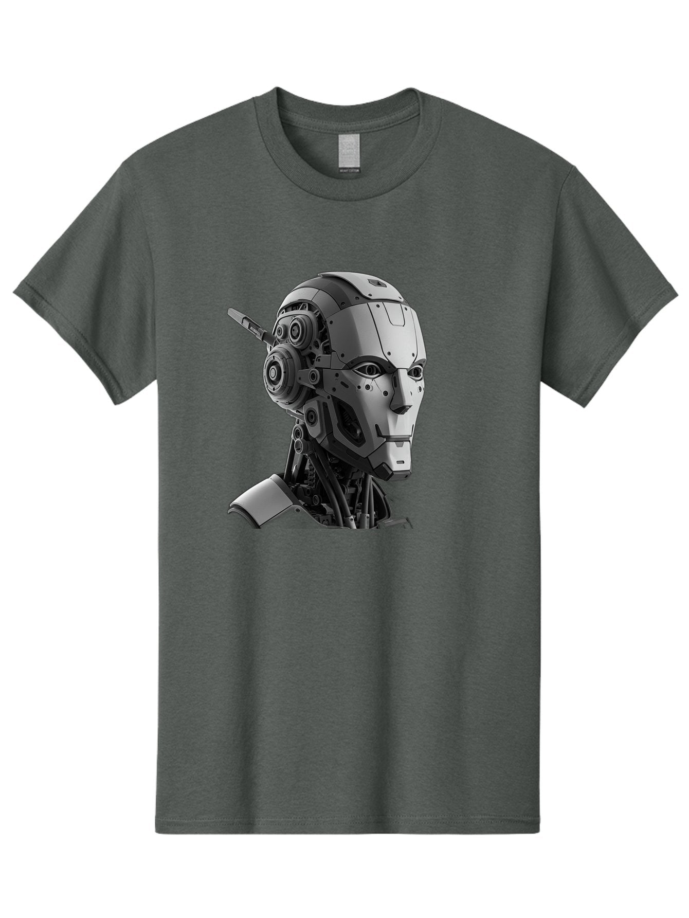 Robot-Head Men'S Graphic Tee, 100% Cotton, Comfortable Casual Summer Wear, Machine Washable, Robotic Head, Futuristic Design, Mechanical Face, Gray Metallic Finish, Technological Innovation, Advanced Robotics, Artificial Intelligence, Bab352 13