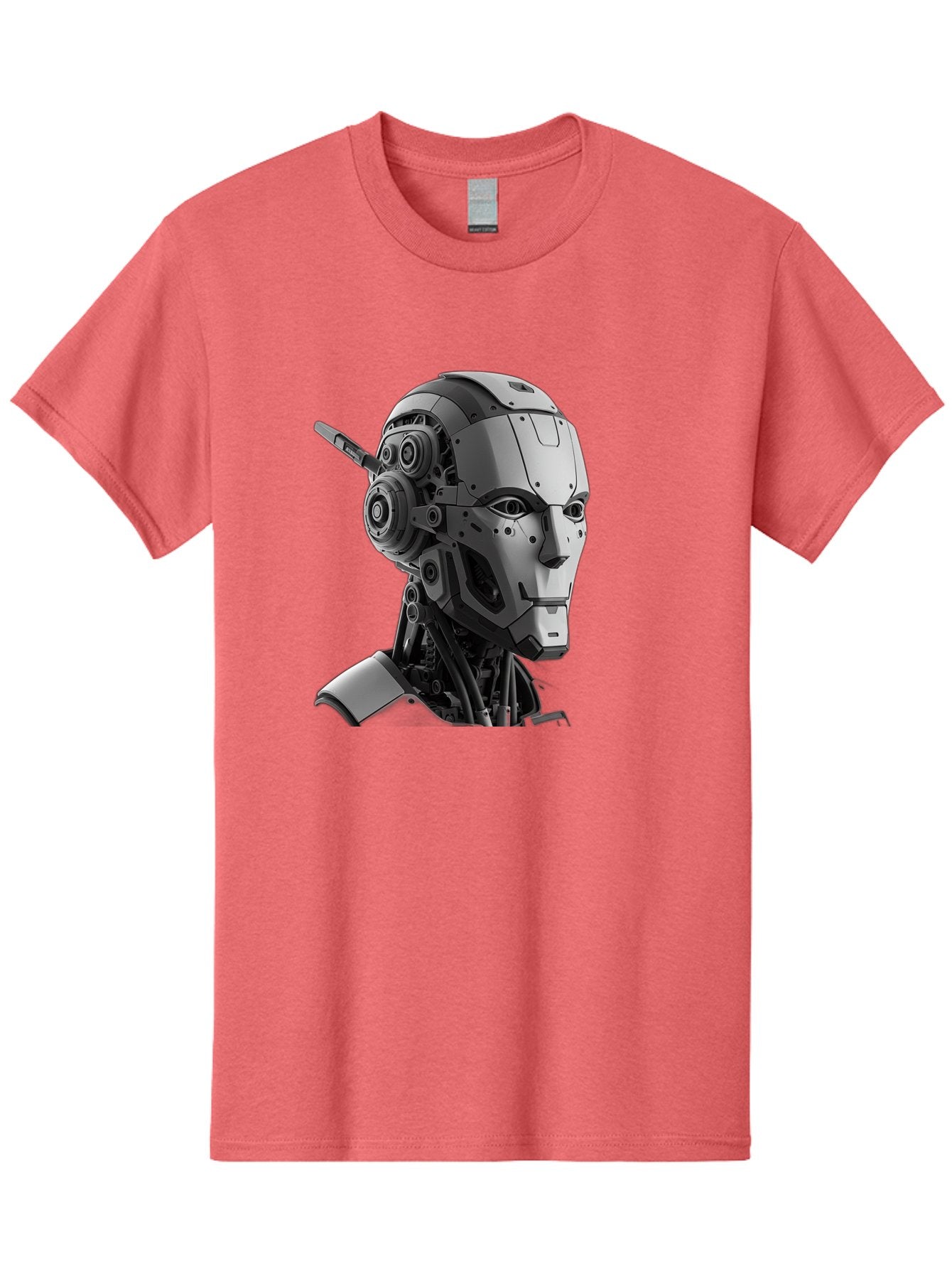 Robot-Head Men'S Graphic Tee, 100% Cotton, Comfortable Casual Summer Wear, Machine Washable, Robotic Head, Futuristic Design, Mechanical Face, Gray Metallic Finish, Technological Innovation, Advanced Robotics, Artificial Intelligence, Bab352 11