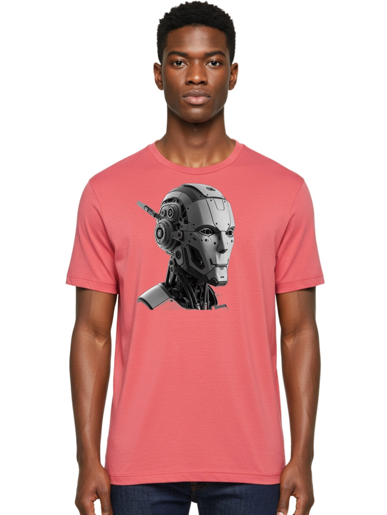 Robot-Head Men'S Graphic Tee, 100% Cotton, Comfortable Casual Summer Wear, Machine Washable, Robotic Head, Futuristic Design, Mechanical Face, Gray Metallic Finish, Technological Innovation, Advanced Robotics, Artificial Intelligence, Bab352 27