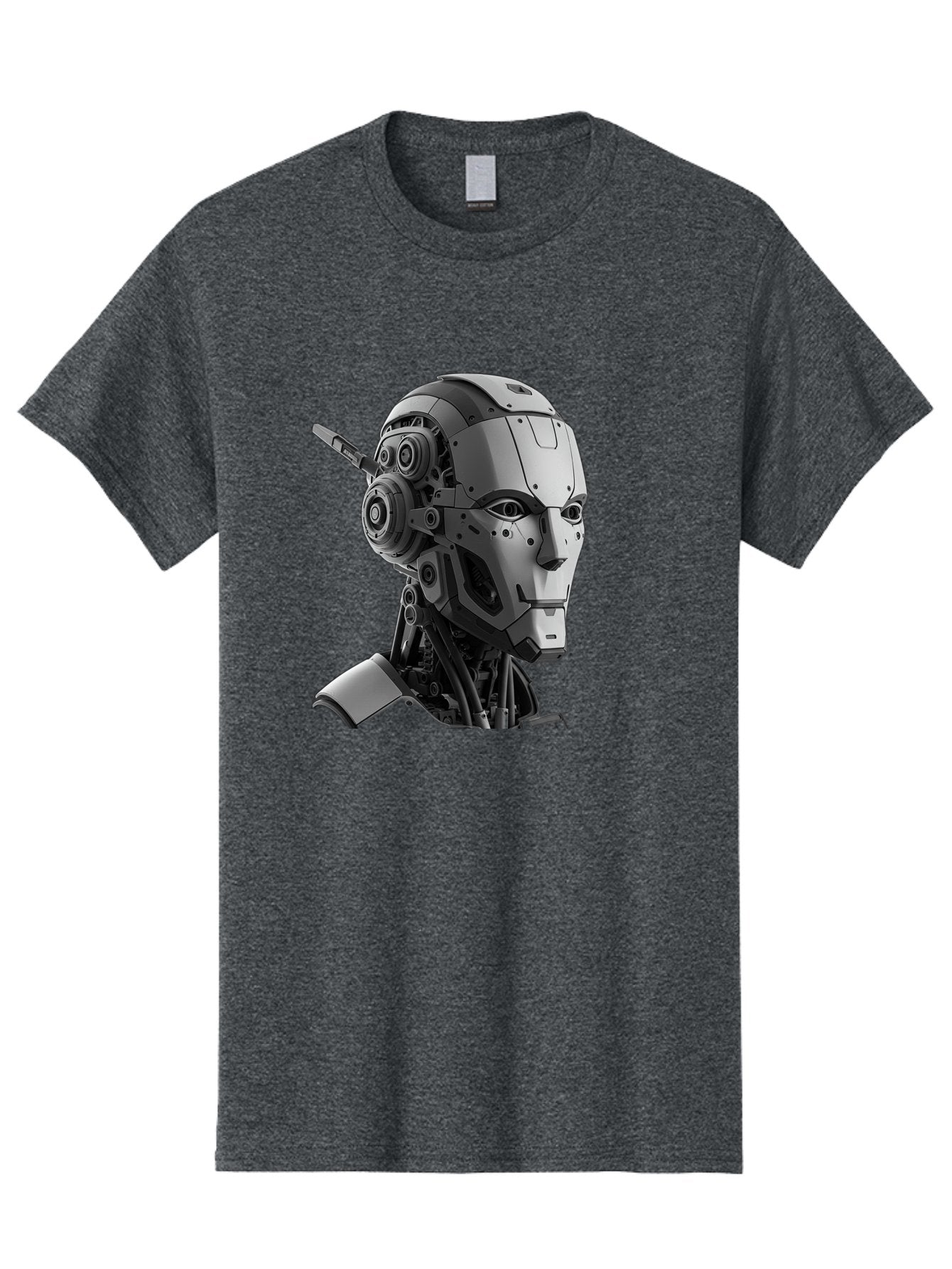 Robot-Head Men'S Graphic Tee, 100% Cotton, Comfortable Casual Summer Wear, Machine Washable, Robotic Head, Futuristic Design, Mechanical Face, Gray Metallic Finish, Technological Innovation, Advanced Robotics, Artificial Intelligence, Bab352 3