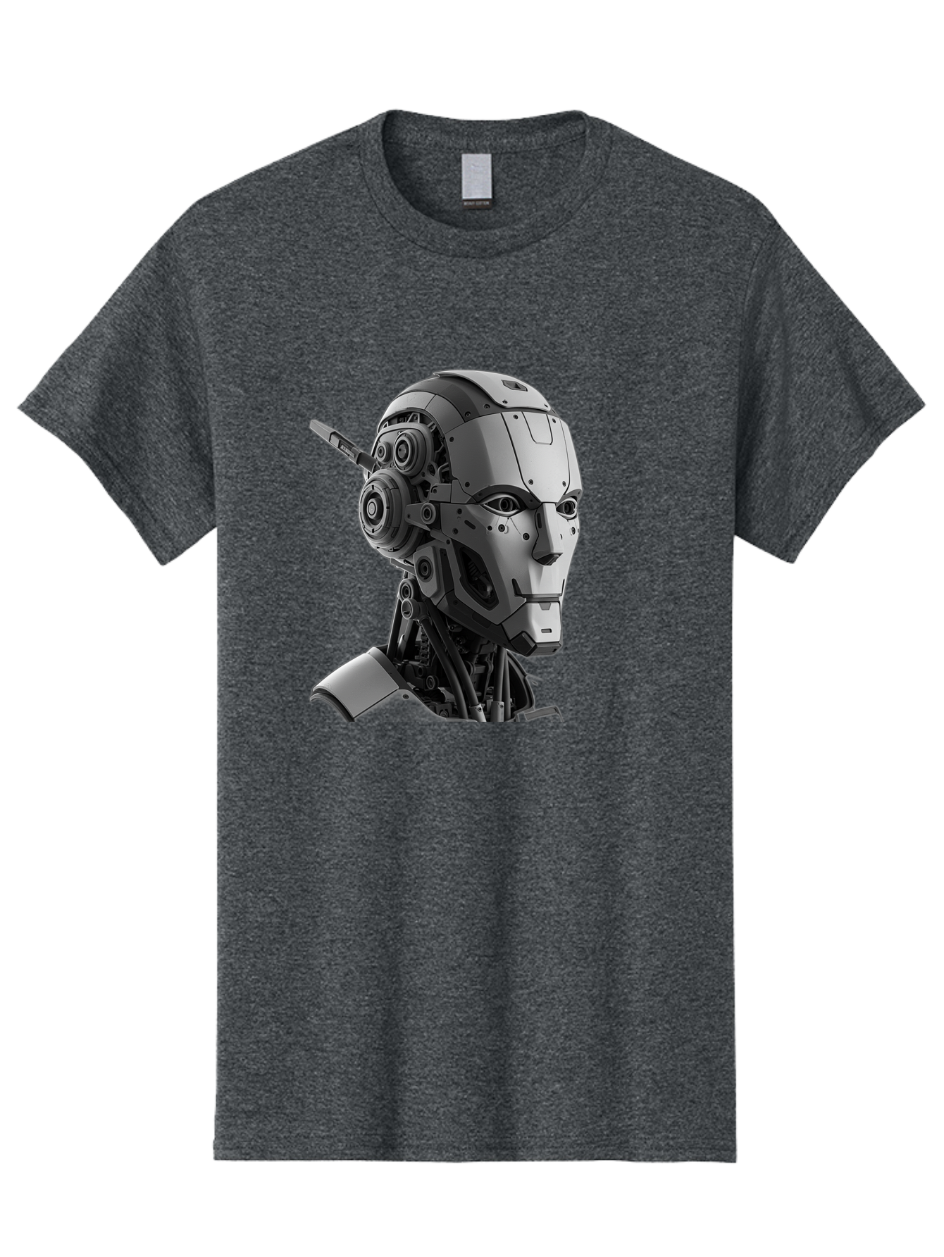 Robot-Head Men'S Graphic Tee, 100% Cotton, Comfortable Casual Summer Wear, Machine Washable, Robotic Head, Futuristic Design, Mechanical Face, Gray Metallic Finish, Technological Innovation, Advanced Robotics, Artificial Intelligence, Bab352 17