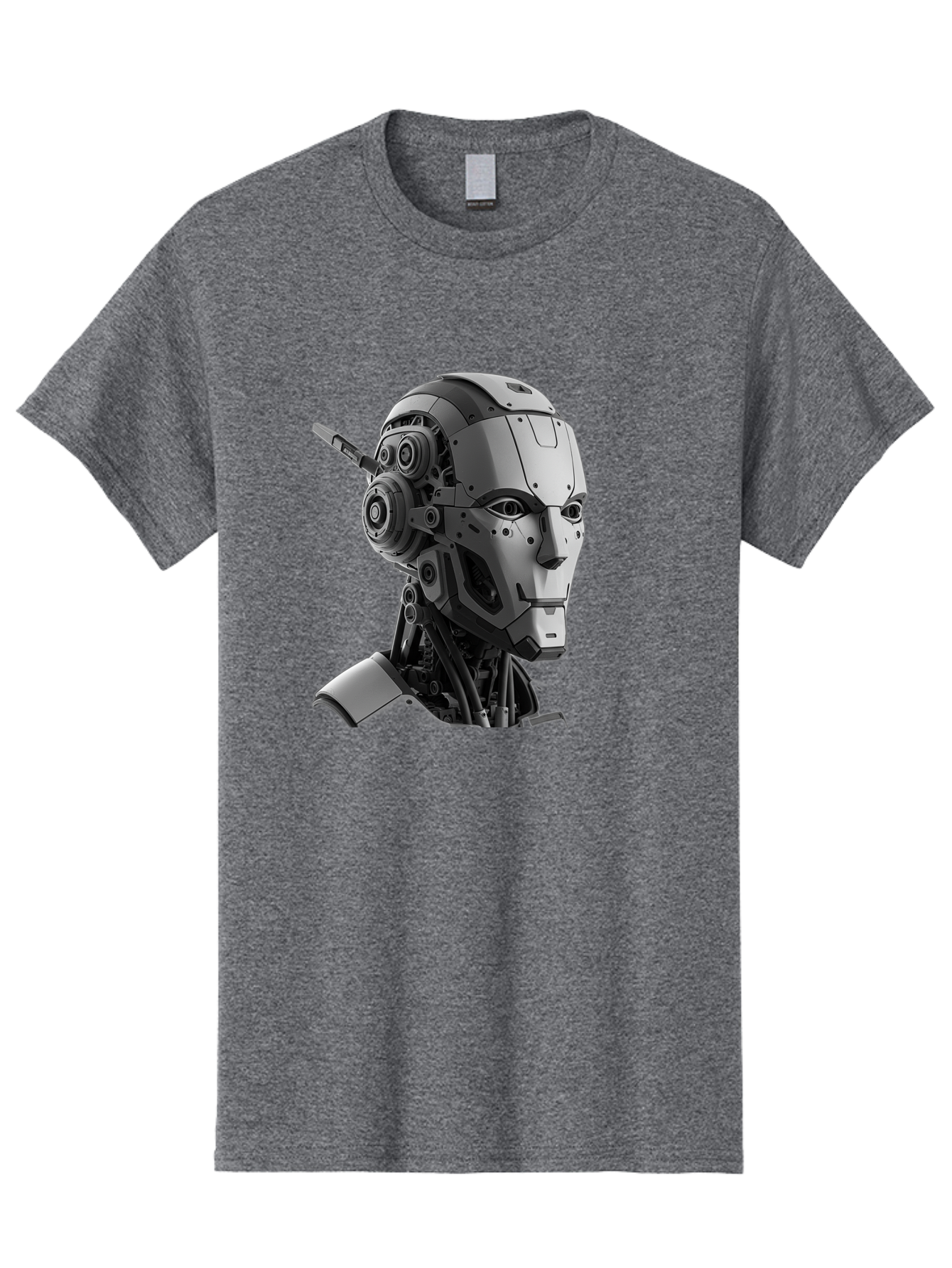 Robot-Head Men'S Graphic Tee, 100% Cotton, Comfortable Casual Summer Wear, Machine Washable, Robotic Head, Futuristic Design, Mechanical Face, Gray Metallic Finish, Technological Innovation, Advanced Robotics, Artificial Intelligence, Bab352 19
