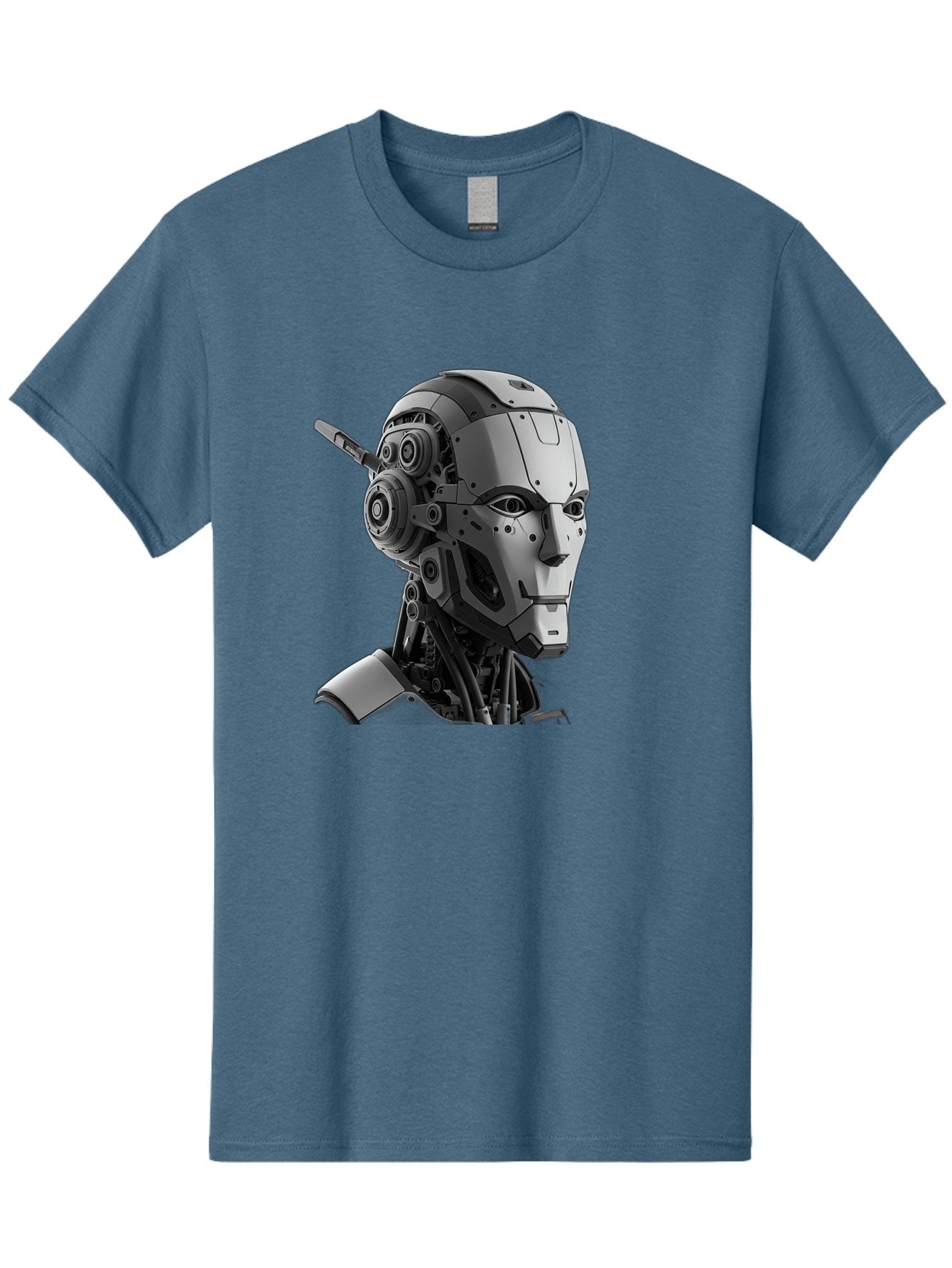 Robot-Head Men'S Graphic Tee, 100% Cotton, Comfortable Casual Summer Wear, Machine Washable, Robotic Head, Futuristic Design, Mechanical Face, Gray Metallic Finish, Technological Innovation, Advanced Robotics, Artificial Intelligence, Bab352